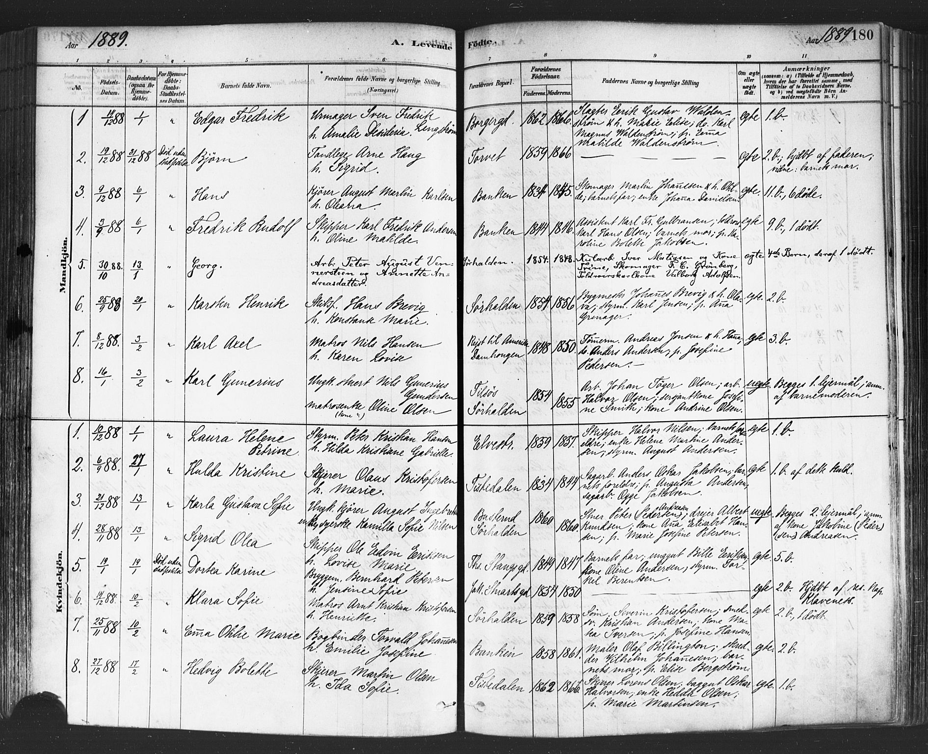 Halden prestekontor Kirkebøker, SAO/A-10909/F/Fa/L0011: Parish register (official) no. I 11, 1878-1889, p. 180