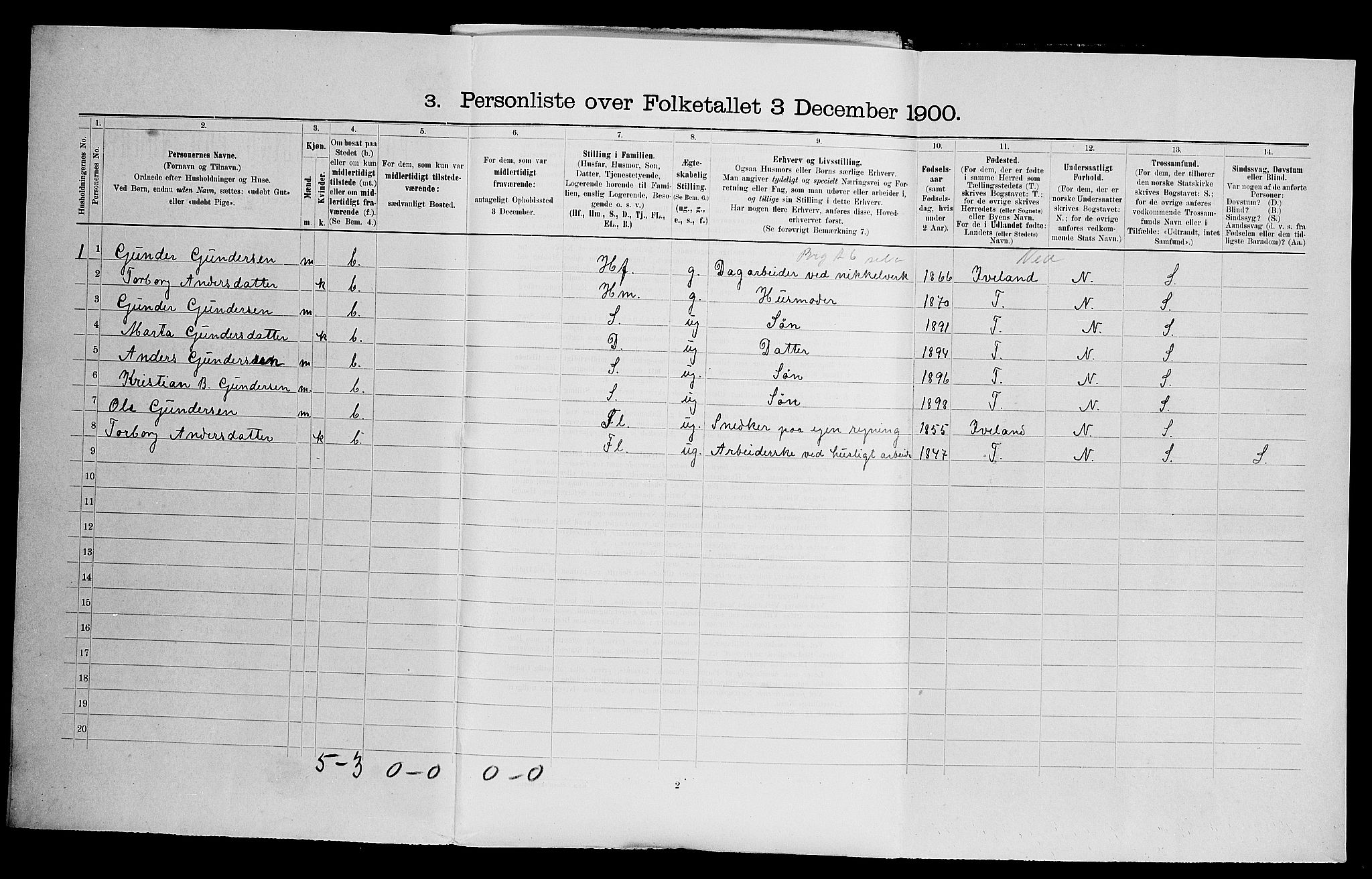 SAK, 1900 census for Hornnes, 1900, p. 27