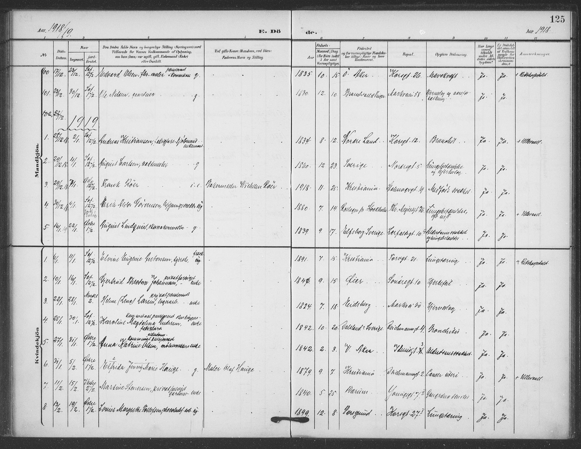 Jakob prestekontor Kirkebøker, SAO/A-10850/F/Fa/L0011: Parish register (official) no. 11, 1906-1920, p. 125