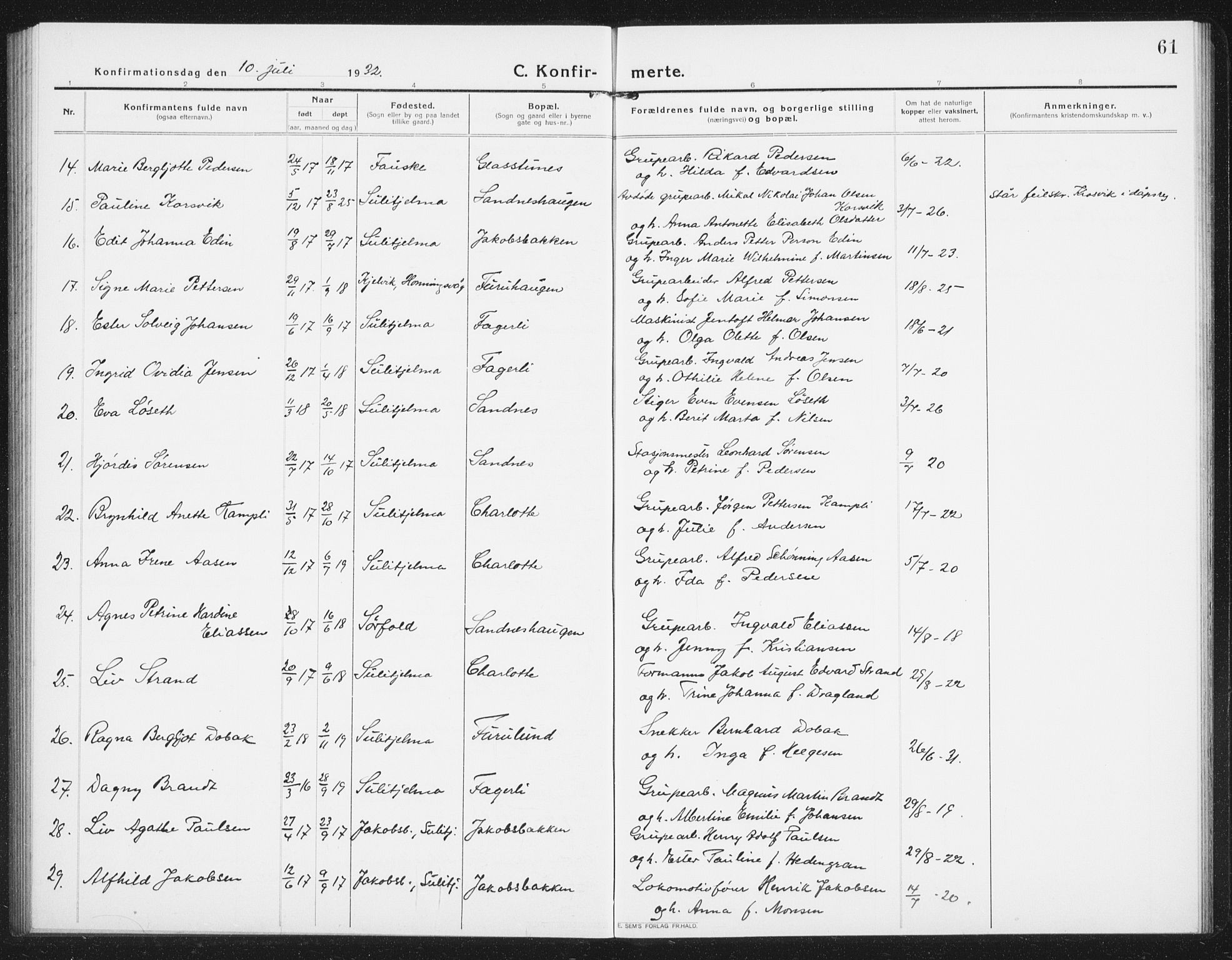 Ministerialprotokoller, klokkerbøker og fødselsregistre - Nordland, SAT/A-1459/850/L0717: Parish register (copy) no. 850C01, 1915-1941, p. 61