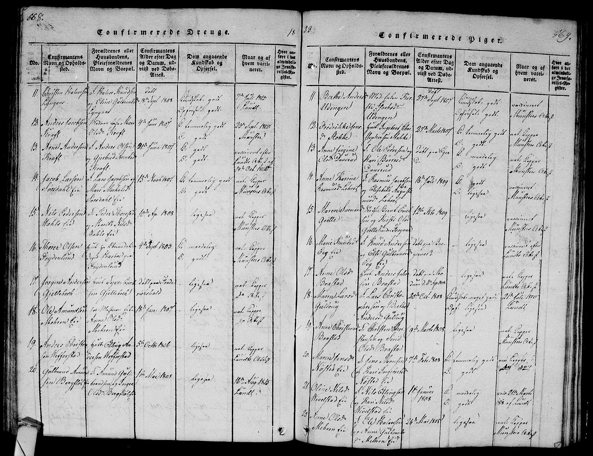 Lier kirkebøker, AV/SAKO-A-230/G/Ga/L0001: Parish register (copy) no. I 1, 1813-1824, p. 568-569