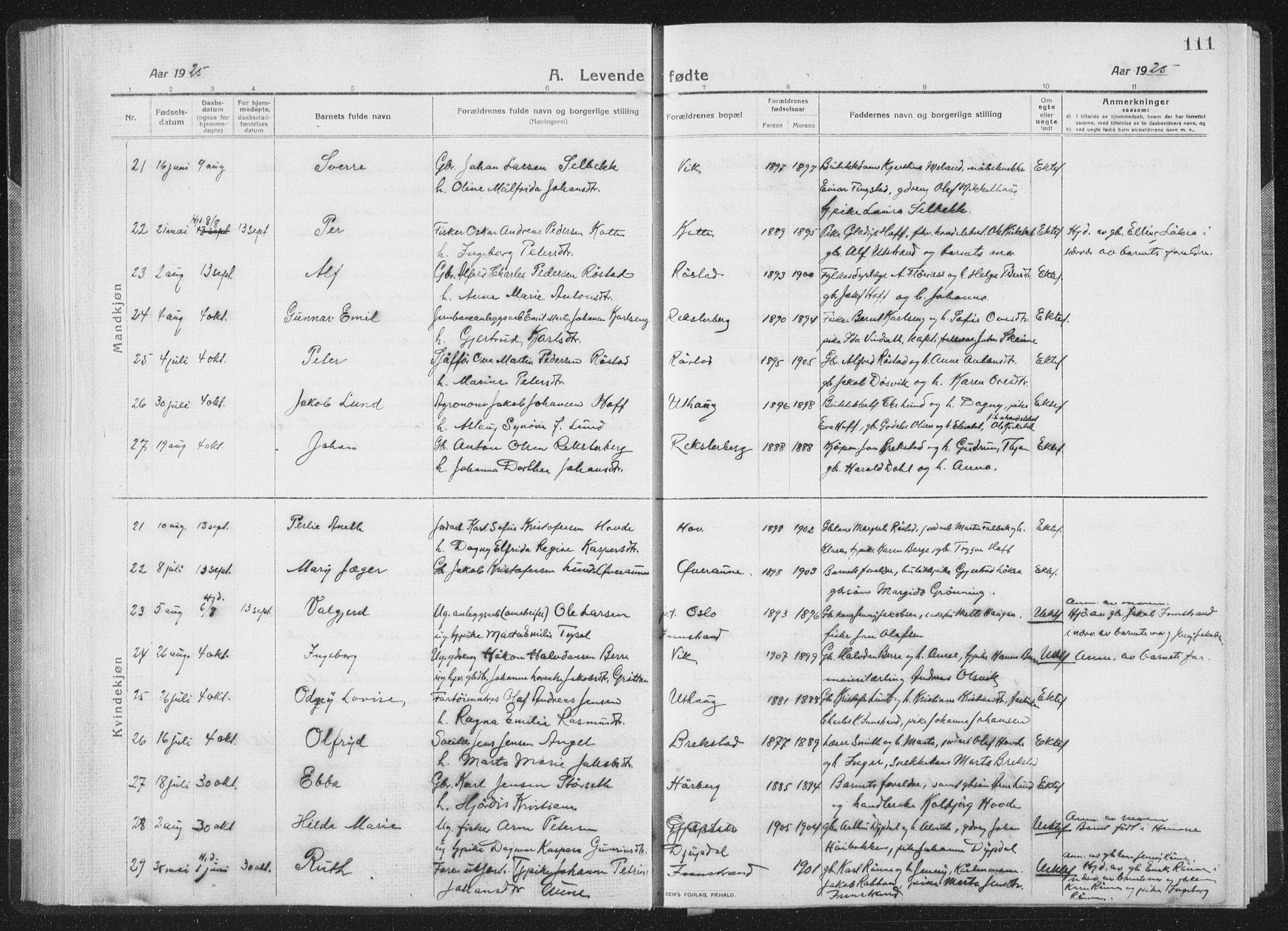 Ministerialprotokoller, klokkerbøker og fødselsregistre - Sør-Trøndelag, SAT/A-1456/659/L0747: Parish register (copy) no. 659C04, 1913-1938, p. 111
