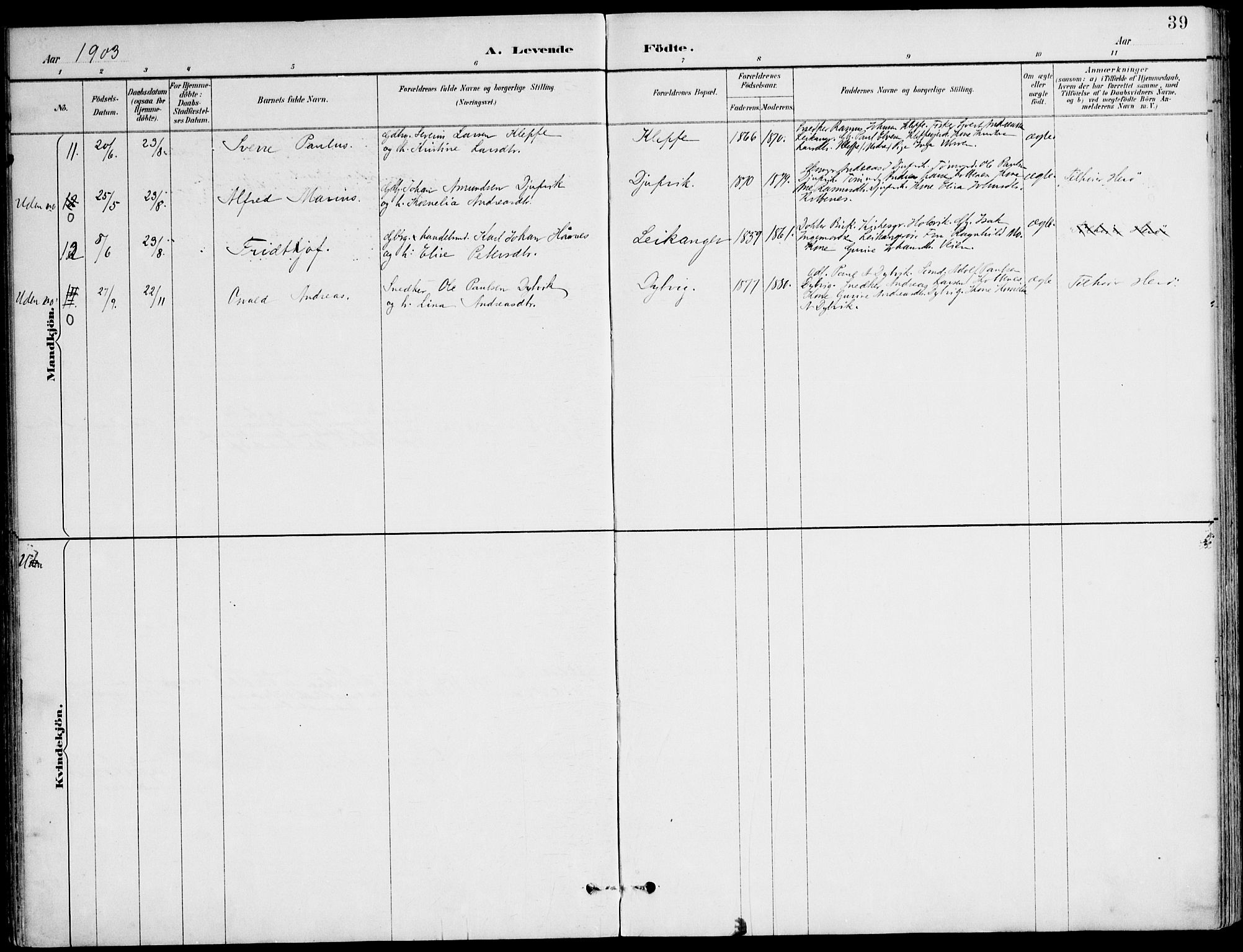 Ministerialprotokoller, klokkerbøker og fødselsregistre - Møre og Romsdal, AV/SAT-A-1454/508/L0095: Parish register (official) no. 508A02, 1887-1920, p. 39