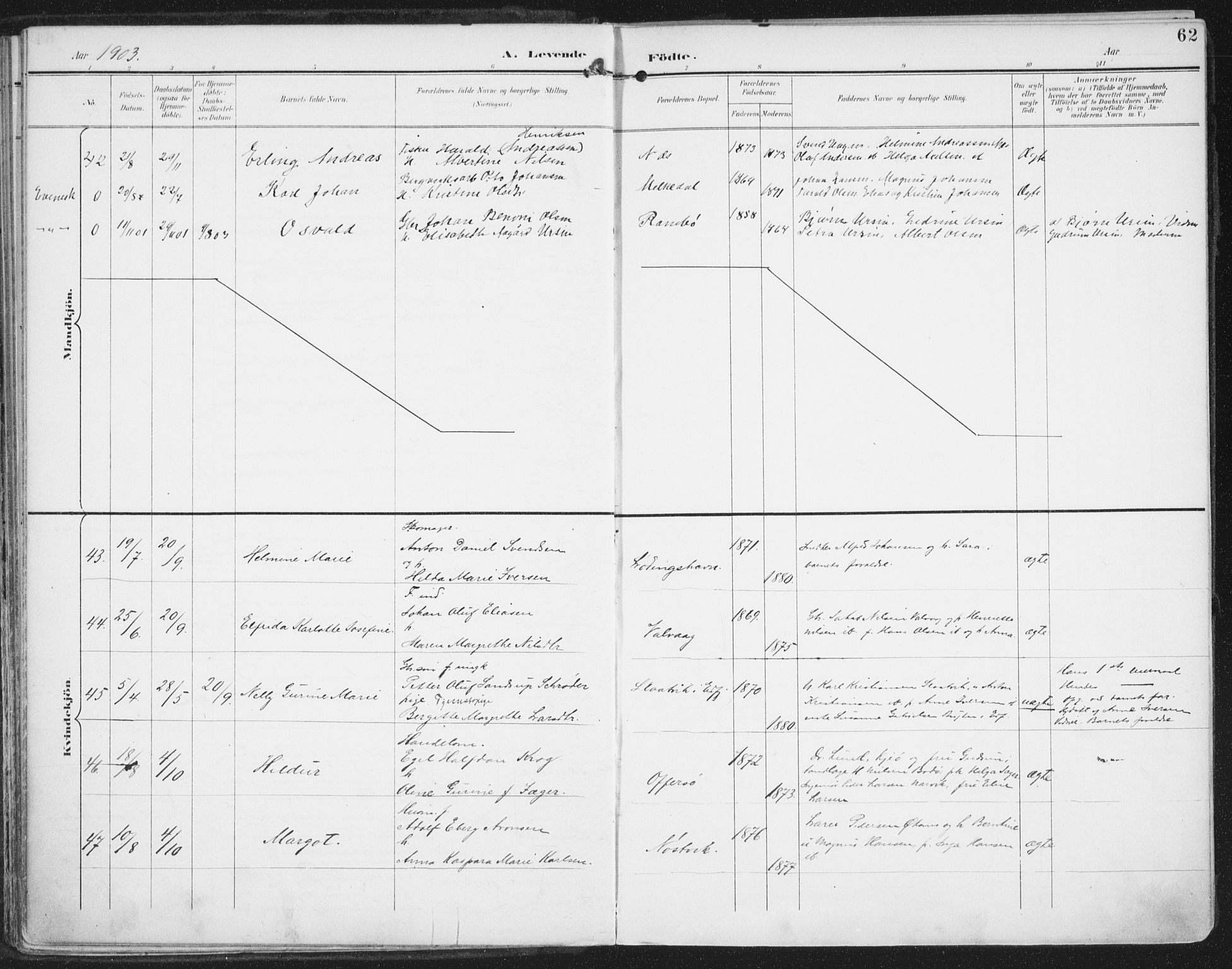 Ministerialprotokoller, klokkerbøker og fødselsregistre - Nordland, AV/SAT-A-1459/872/L1036: Parish register (official) no. 872A11, 1897-1913, p. 62