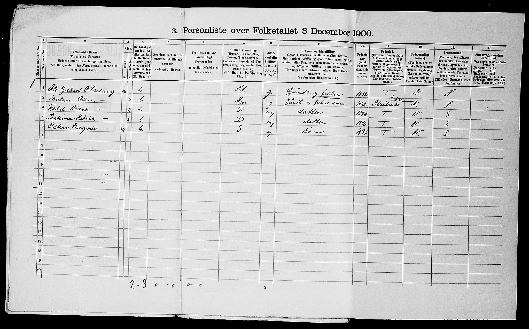 SAST, 1900 census for Mosterøy, 1900, p. 20