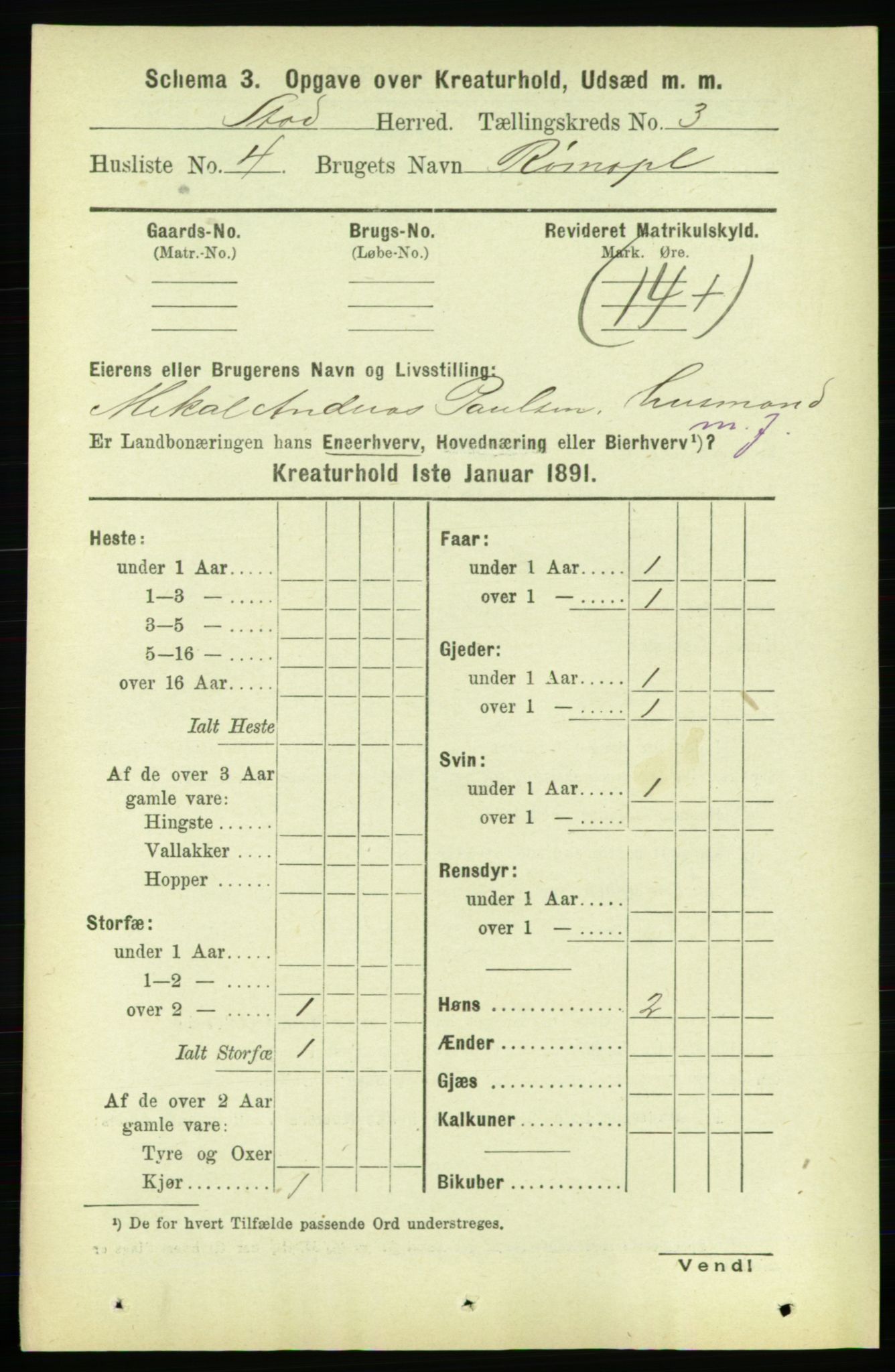 RA, 1891 census for 1734 Stod, 1891, p. 3267