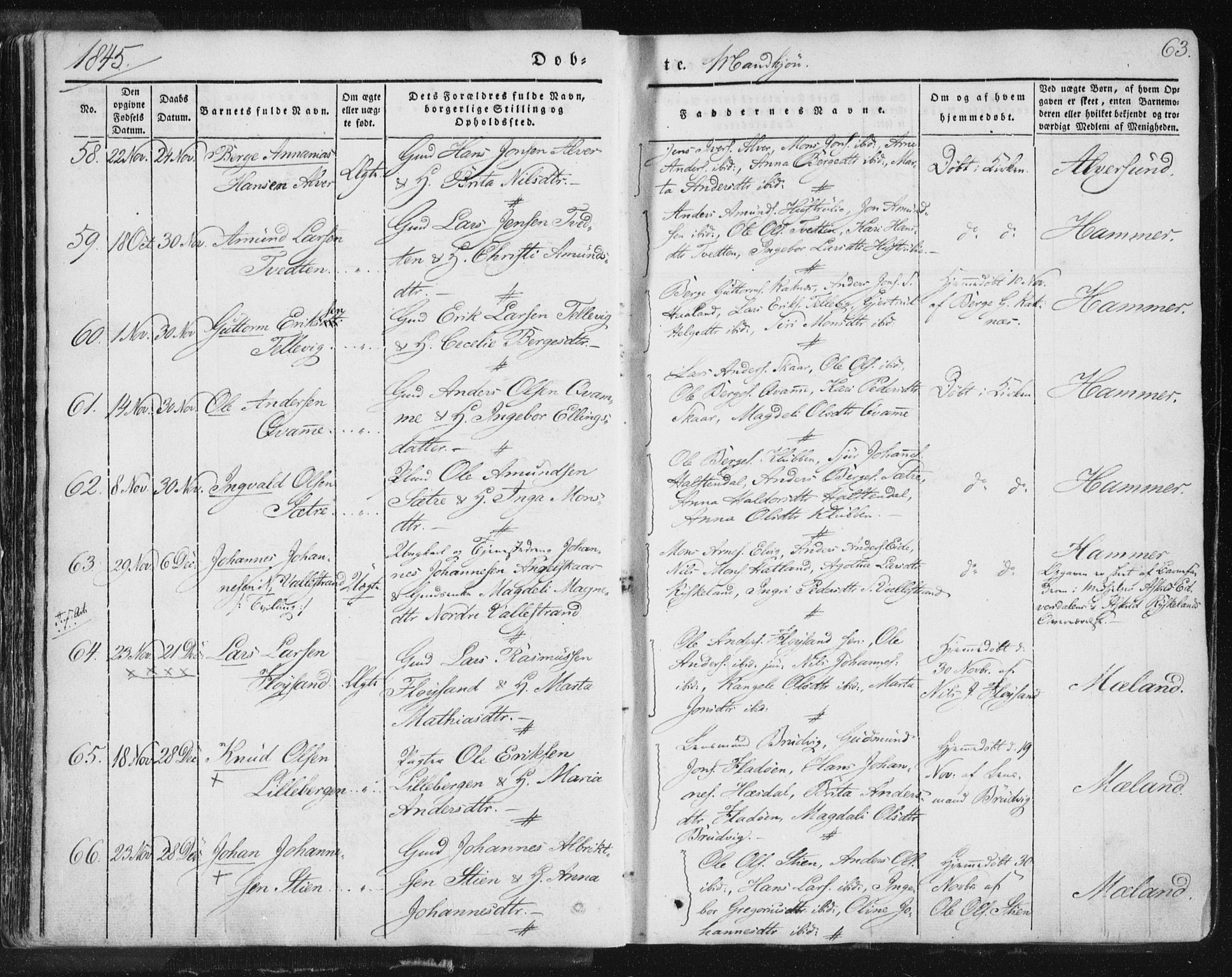 Hamre sokneprestembete, SAB/A-75501/H/Ha/Haa/Haaa/L0012: Parish register (official) no. A 12, 1834-1845, p. 63