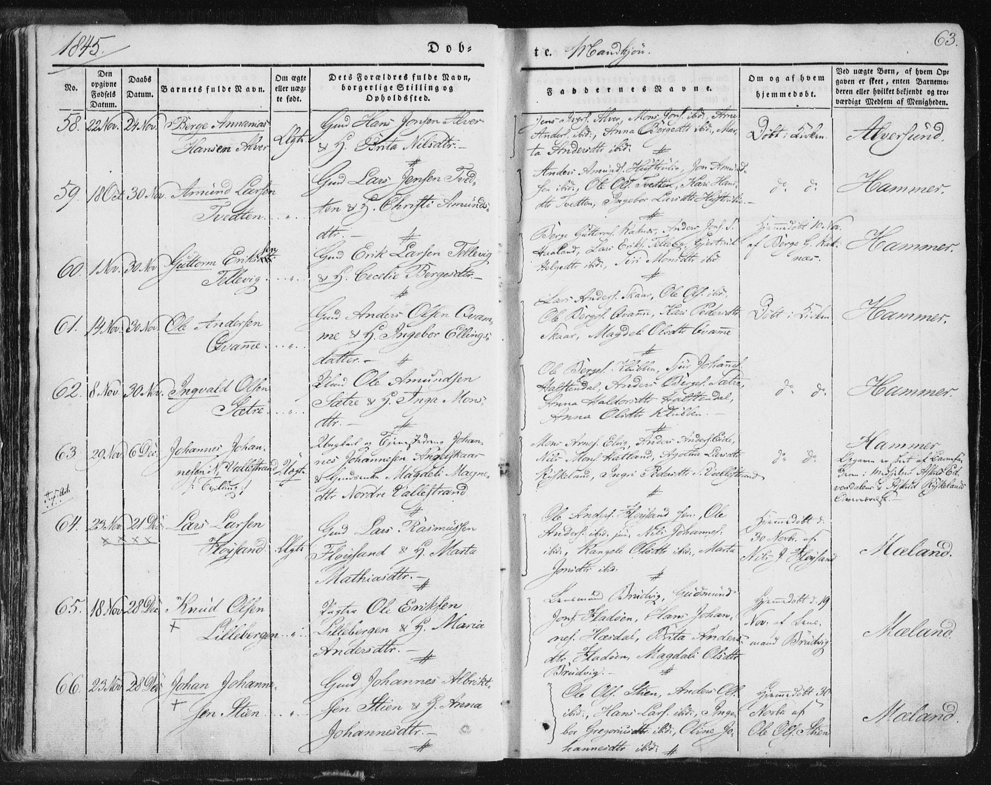 Hamre sokneprestembete, AV/SAB-A-75501/H/Ha/Haa/Haaa/L0012: Parish register (official) no. A 12, 1834-1845, p. 63
