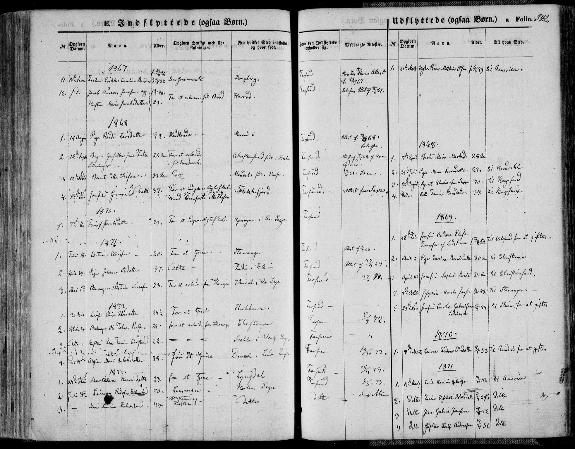 Farsund sokneprestkontor, AV/SAK-1111-0009/F/Fa/L0005: Parish register (official) no. A 5, 1863-1886, p. 342