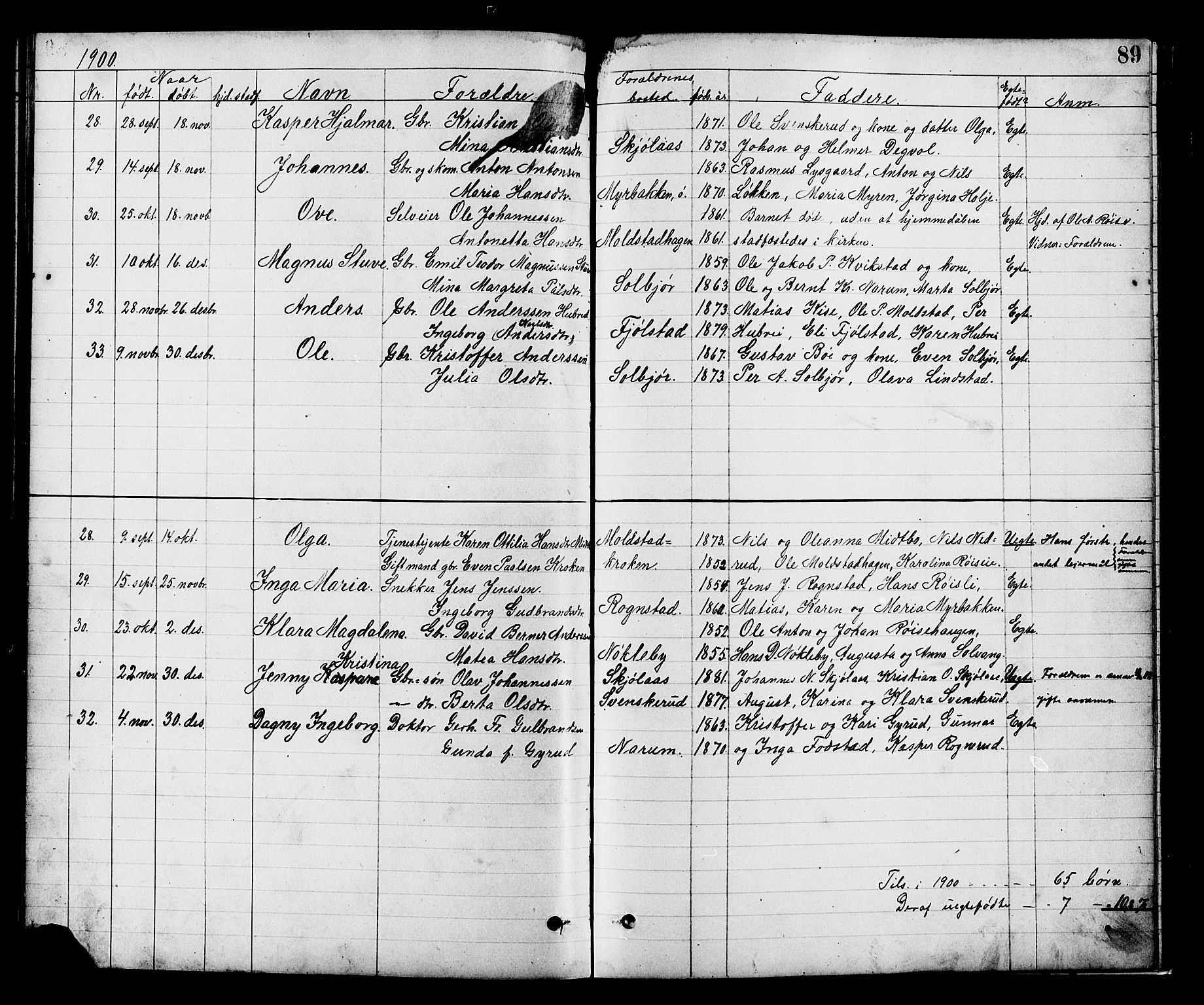 Vestre Toten prestekontor, SAH/PREST-108/H/Ha/Hab/L0008: Parish register (copy) no. 8, 1885-1900, p. 89