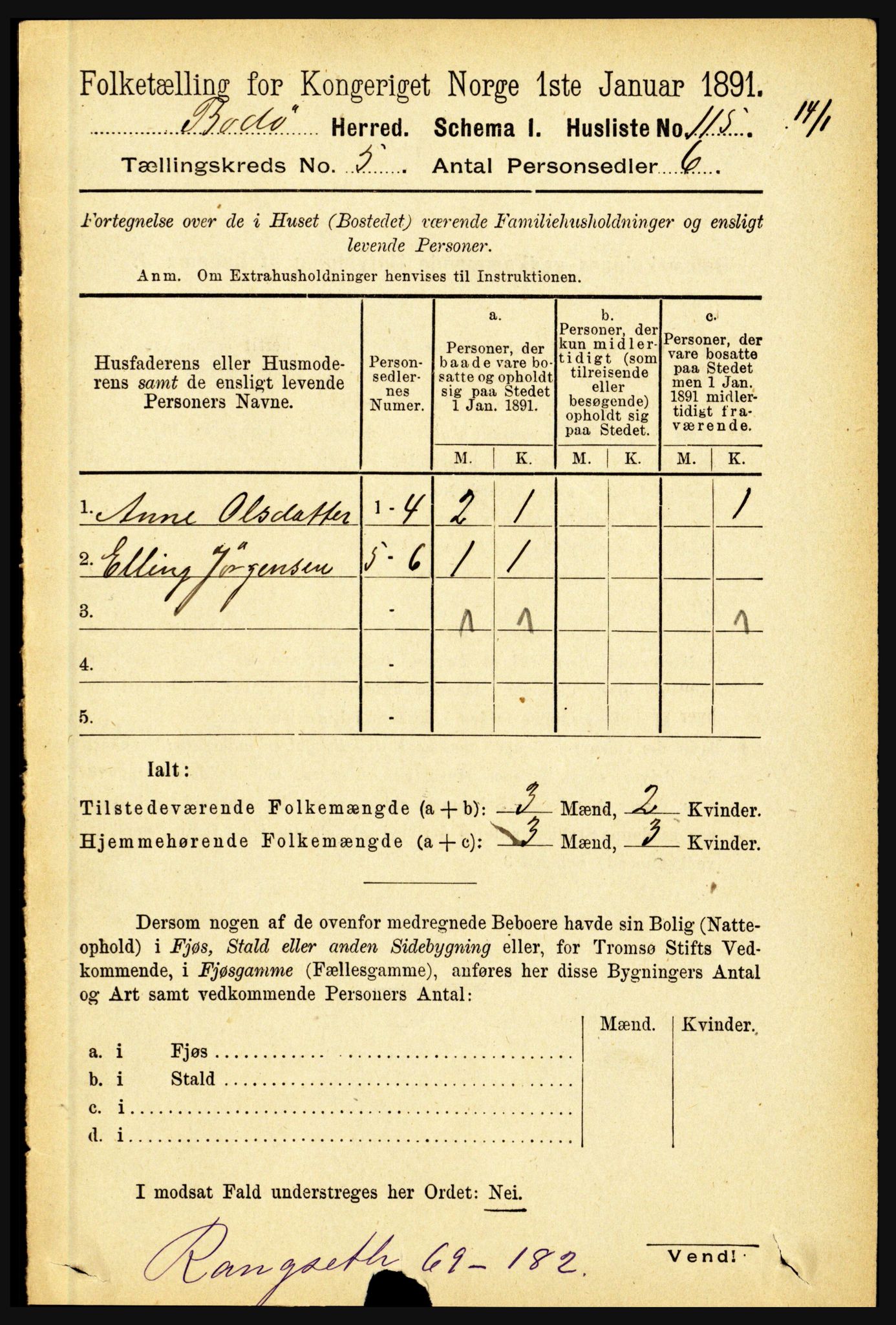 RA, 1891 census for 1843 Bodø, 1891, p. 3145