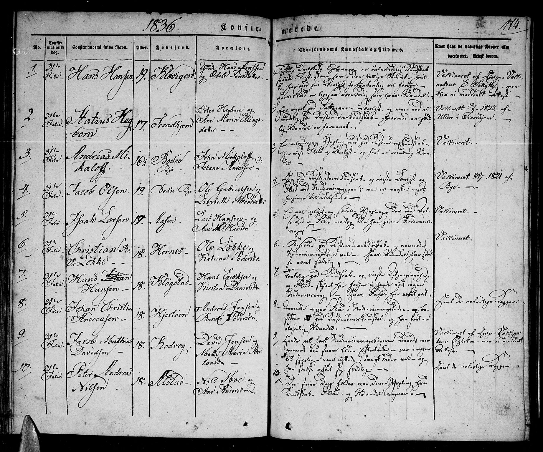 Ministerialprotokoller, klokkerbøker og fødselsregistre - Nordland, AV/SAT-A-1459/801/L0006: Parish register (official) no. 801A06, 1834-1845, p. 174