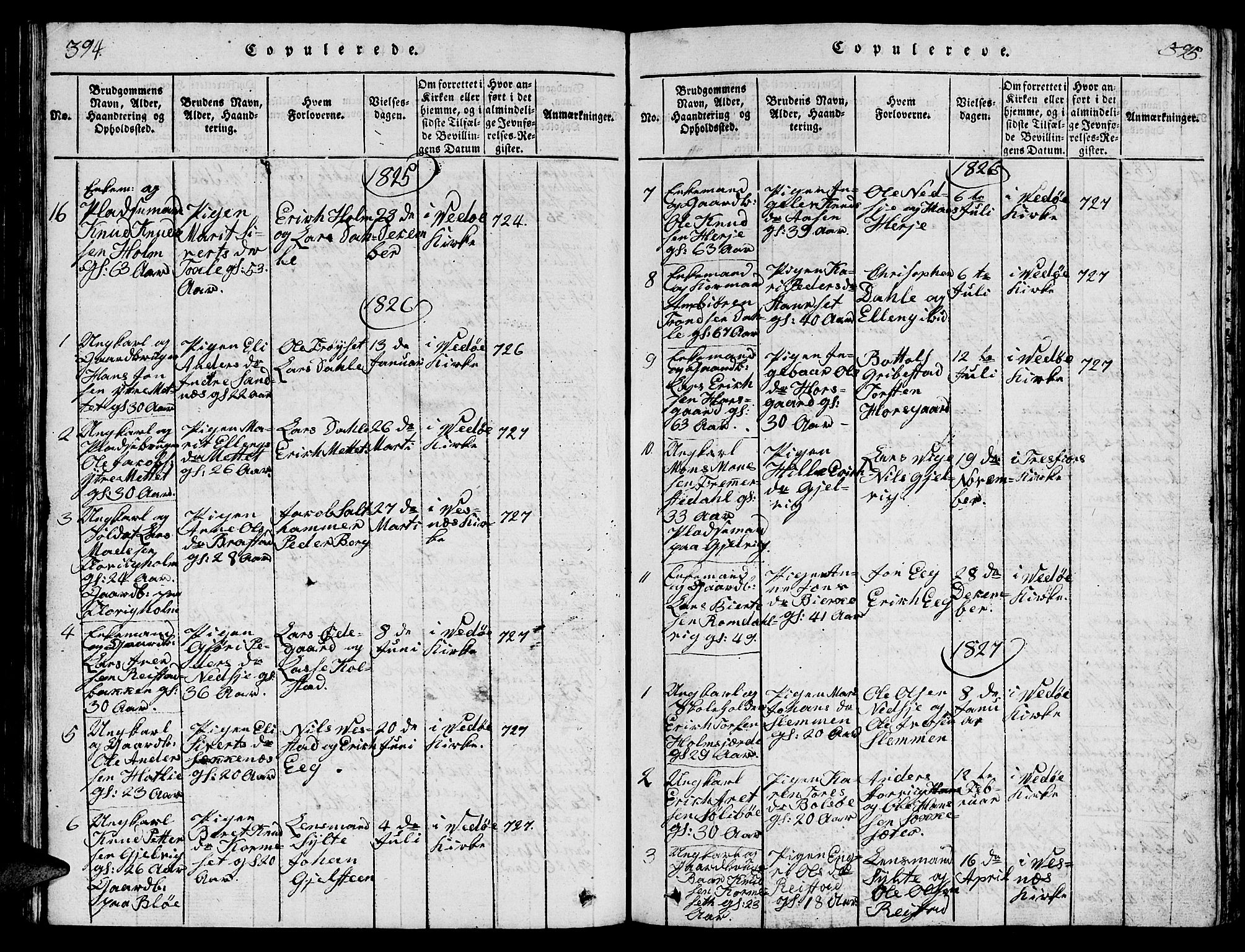 Ministerialprotokoller, klokkerbøker og fødselsregistre - Møre og Romsdal, AV/SAT-A-1454/547/L0610: Parish register (copy) no. 547C01, 1818-1839, p. 394-395