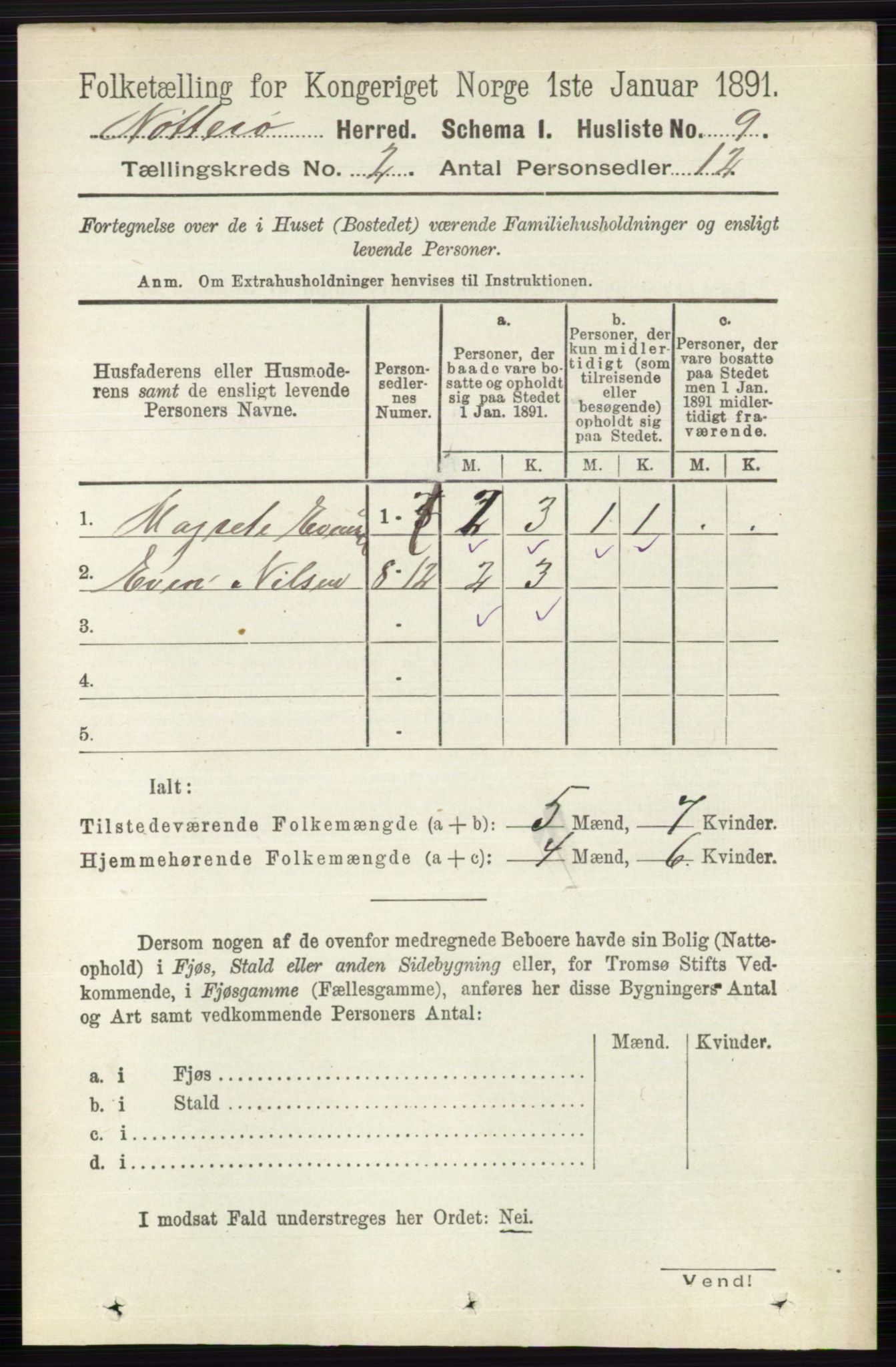 RA, 1891 census for 0722 Nøtterøy, 1891, p. 748