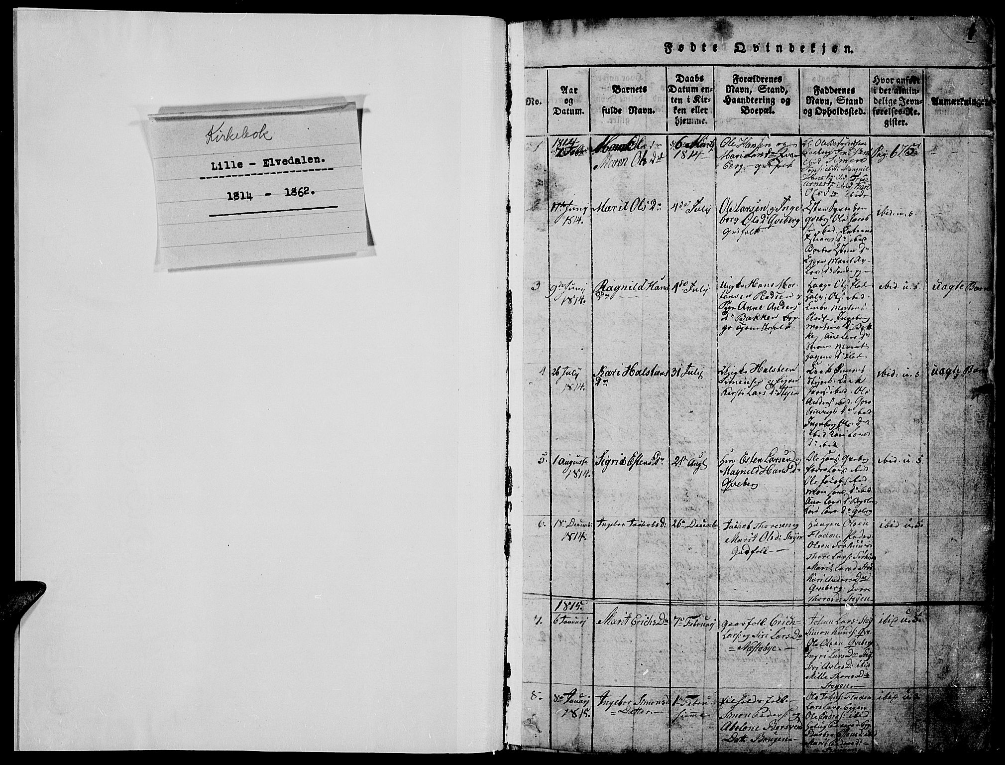 Tynset prestekontor, SAH/PREST-058/H/Ha/Hab/L0002: Parish register (copy) no. 2, 1814-1862, p. 0-1
