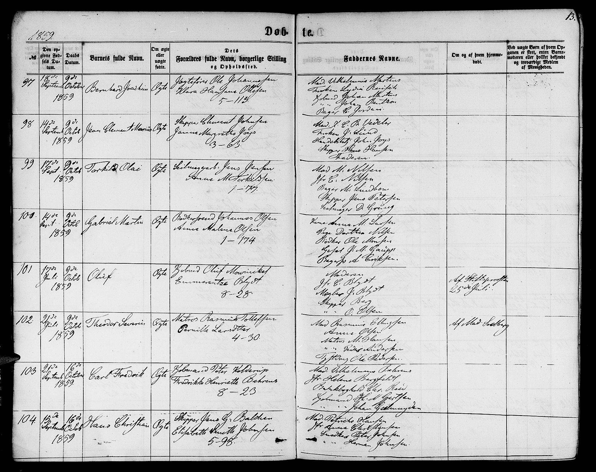 Nykirken Sokneprestembete, AV/SAB-A-77101/H/Hab: Parish register (copy) no. B 2, 1859-1868, p. 13