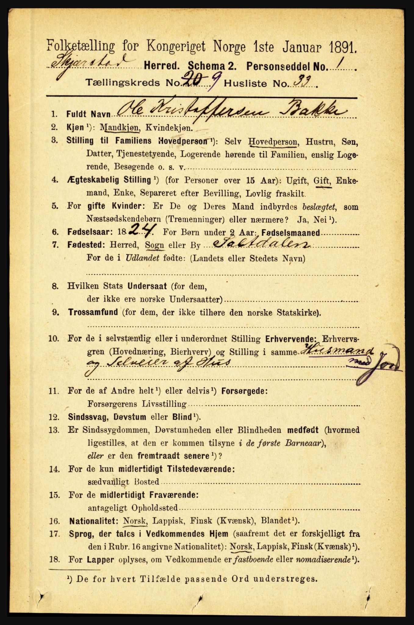 RA, 1891 census for 1842 Skjerstad, 1891, p. 3515