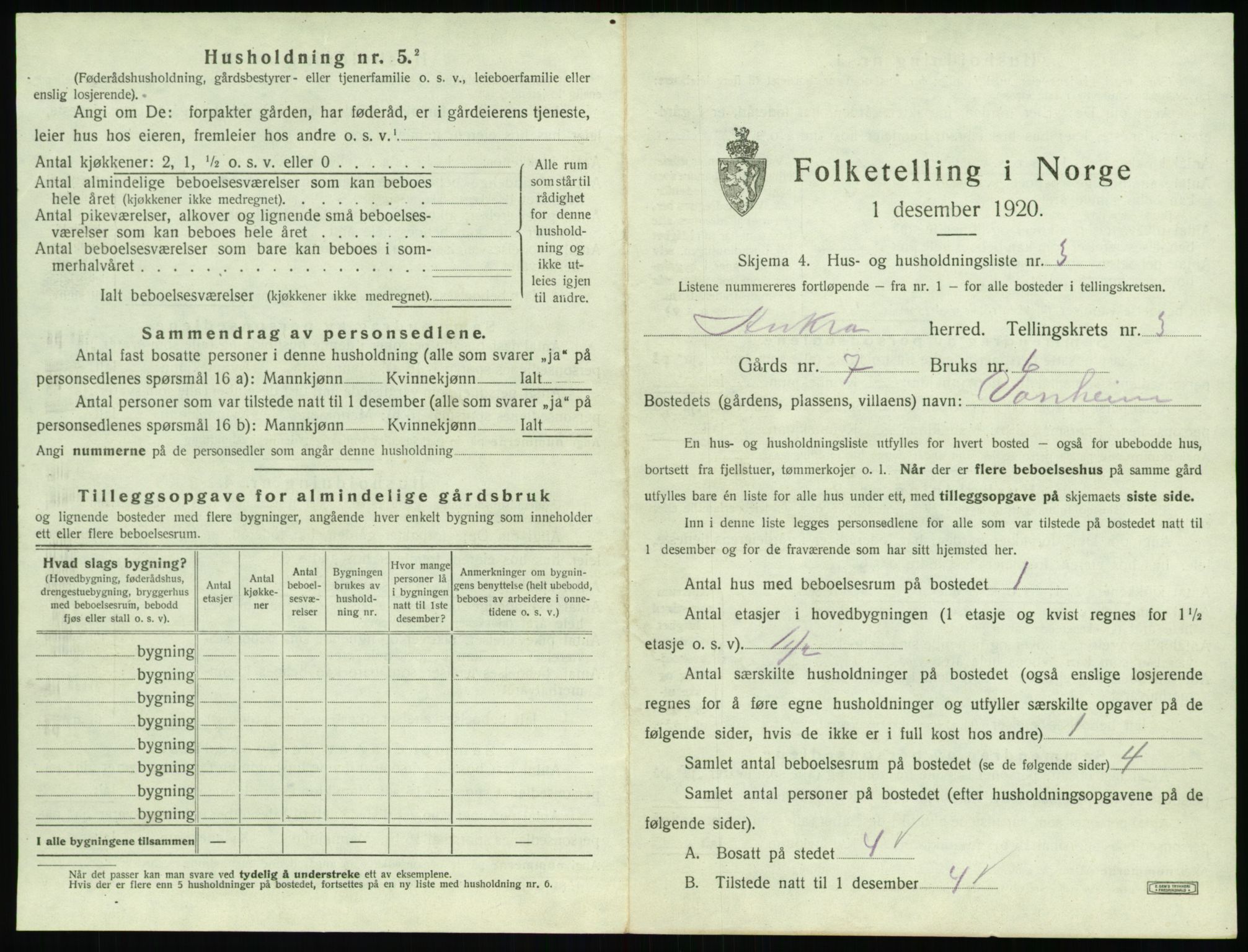 SAT, 1920 census for Aukra, 1920, p. 311