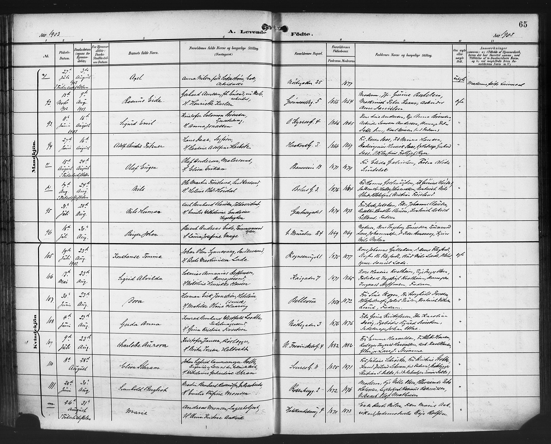 Domkirken sokneprestembete, AV/SAB-A-74801/H/Hab/L0017: Parish register (copy) no. B 10, 1900-1915, p. 65