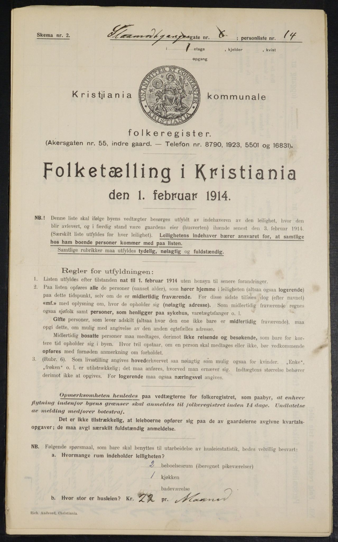 OBA, Municipal Census 1914 for Kristiania, 1914, p. 96799