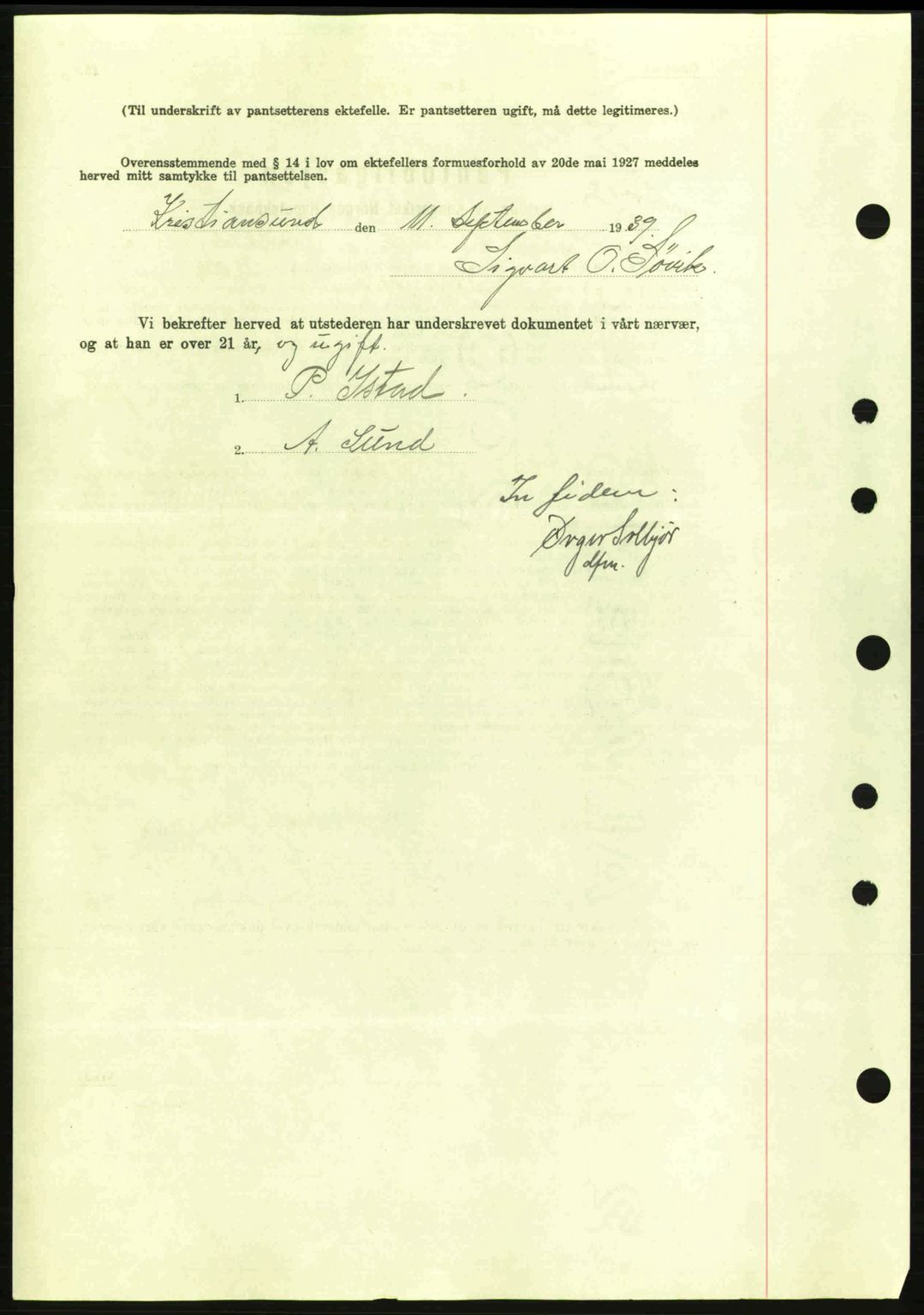 Kristiansund byfogd, SAT/A-4587/A/27: Mortgage book no. 31, 1938-1939, Diary no: : 713/1939