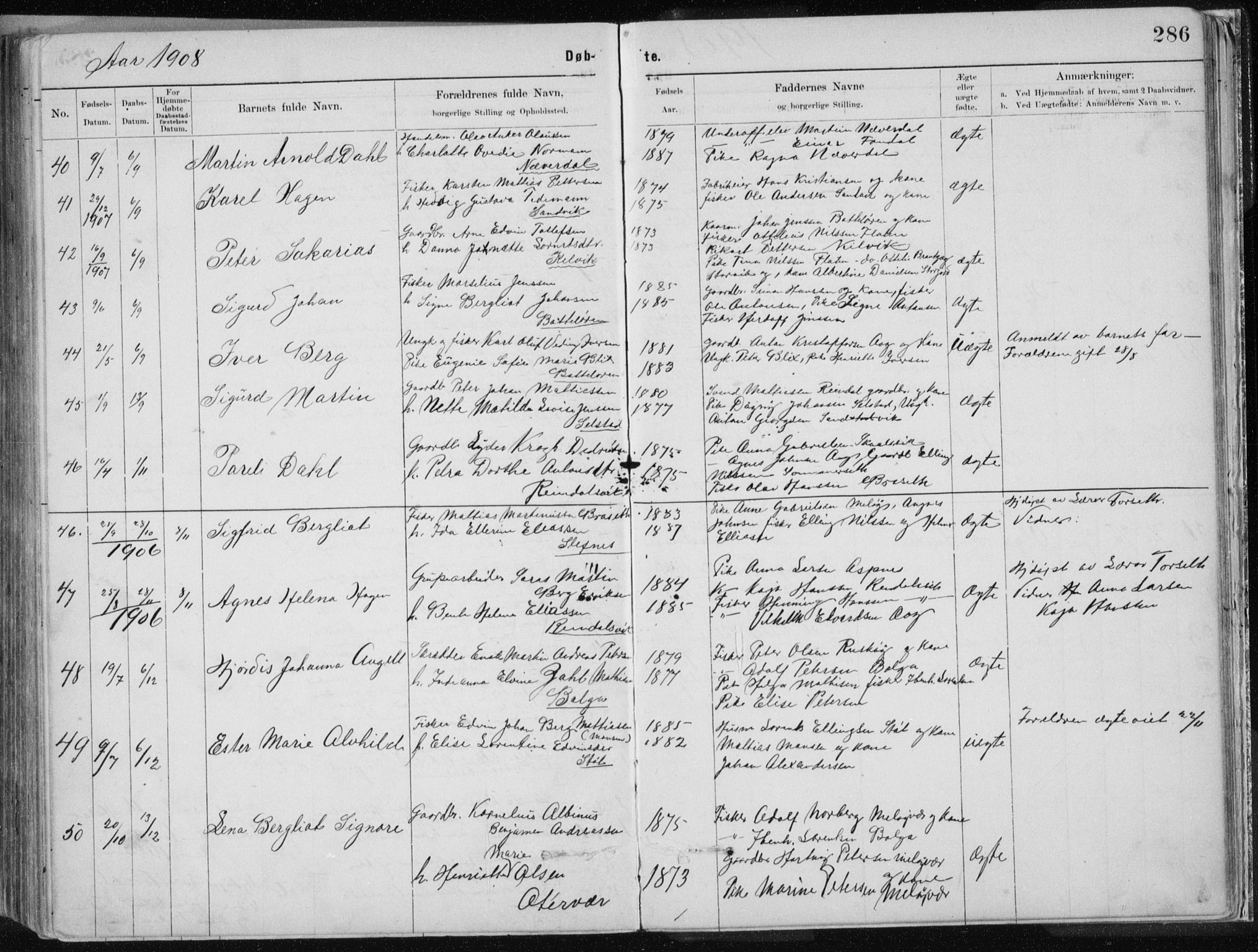 Ministerialprotokoller, klokkerbøker og fødselsregistre - Nordland, SAT/A-1459/843/L0636: Parish register (copy) no. 843C05, 1884-1909, p. 286