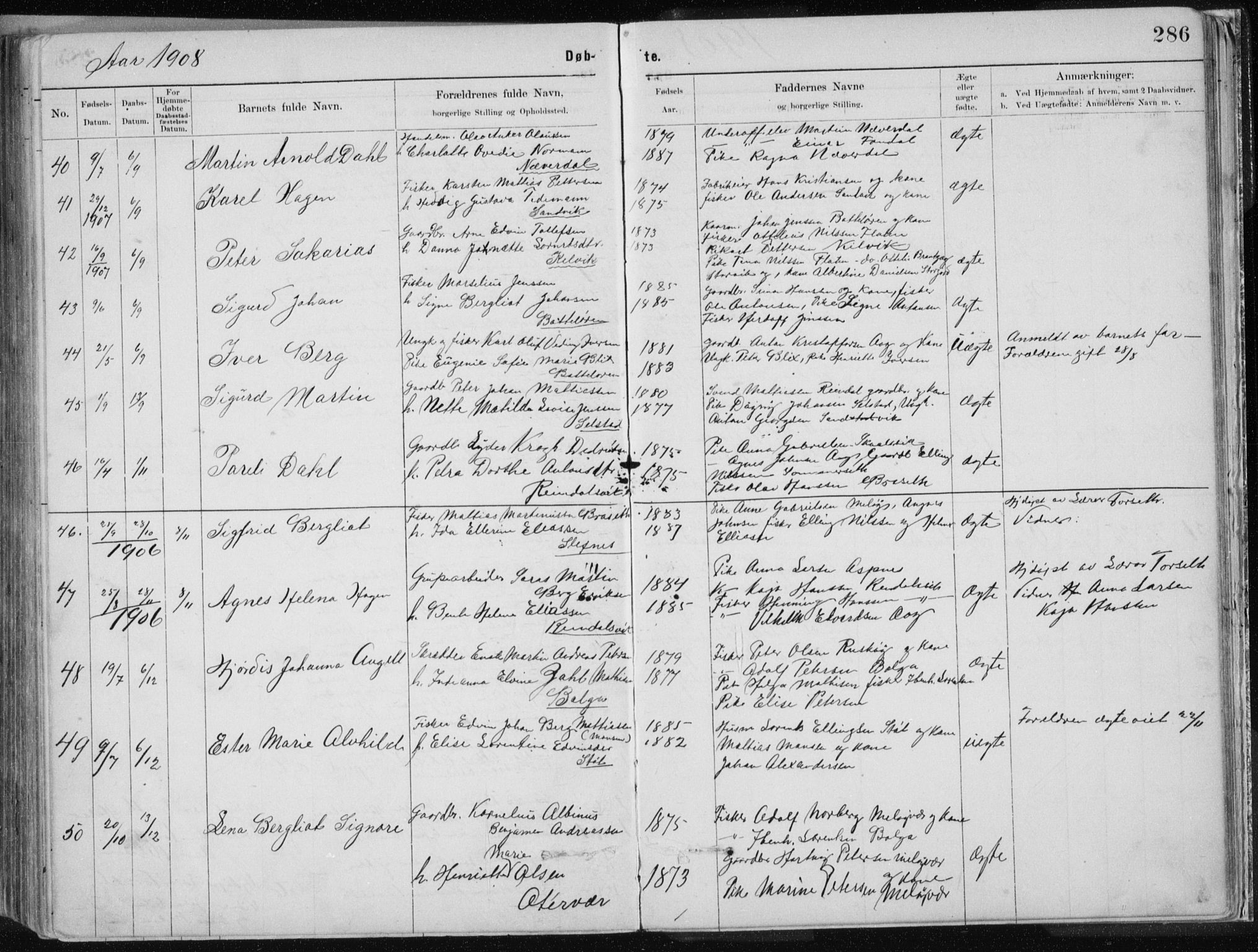 Ministerialprotokoller, klokkerbøker og fødselsregistre - Nordland, AV/SAT-A-1459/843/L0636: Parish register (copy) no. 843C05, 1884-1909, p. 286