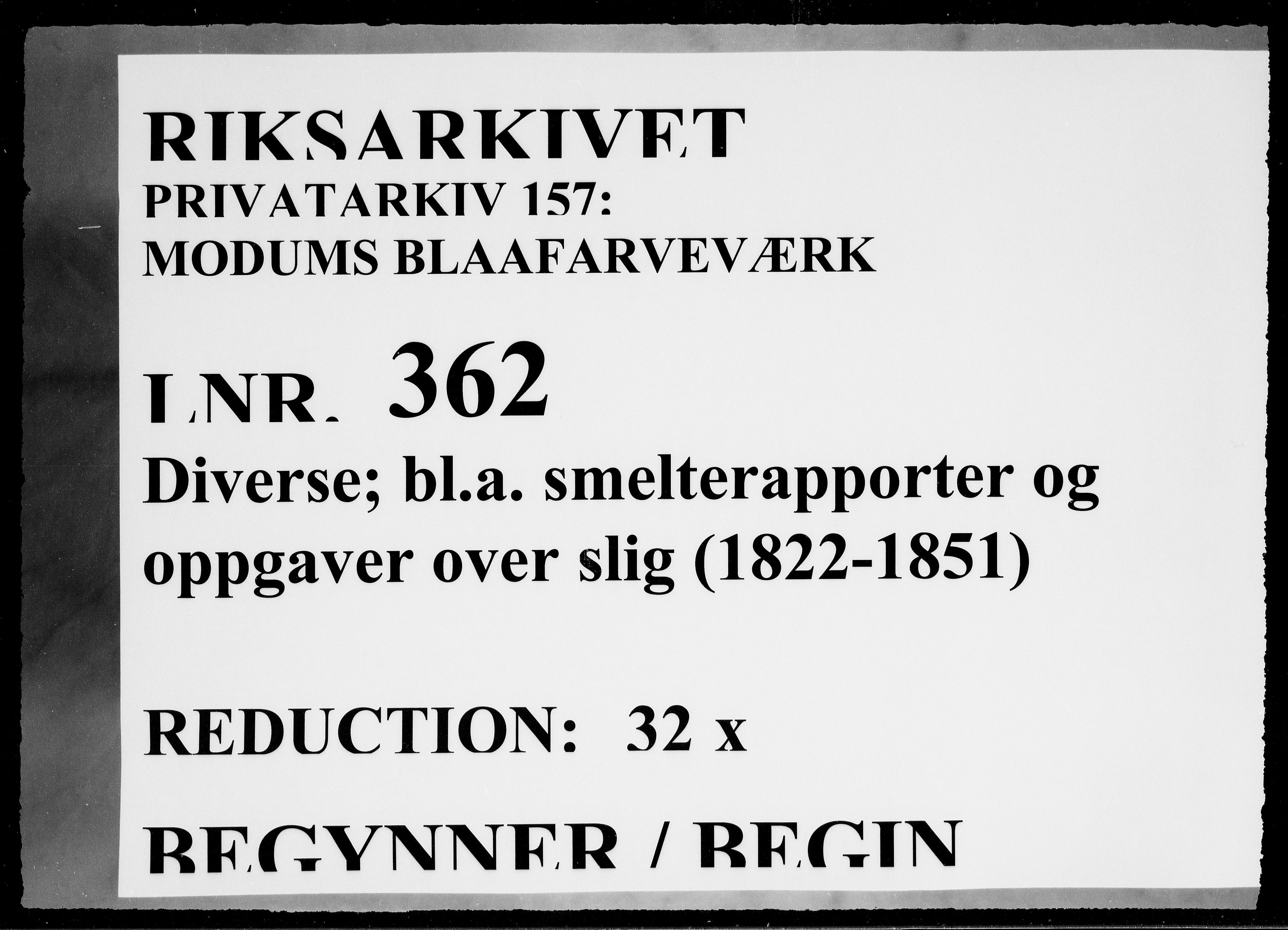 Modums Blaafarveværk, RA/PA-0157/G/Ge/L0362/0004: -- / Vedr. forbruket av slig og syre, 1822-1851, p. 1