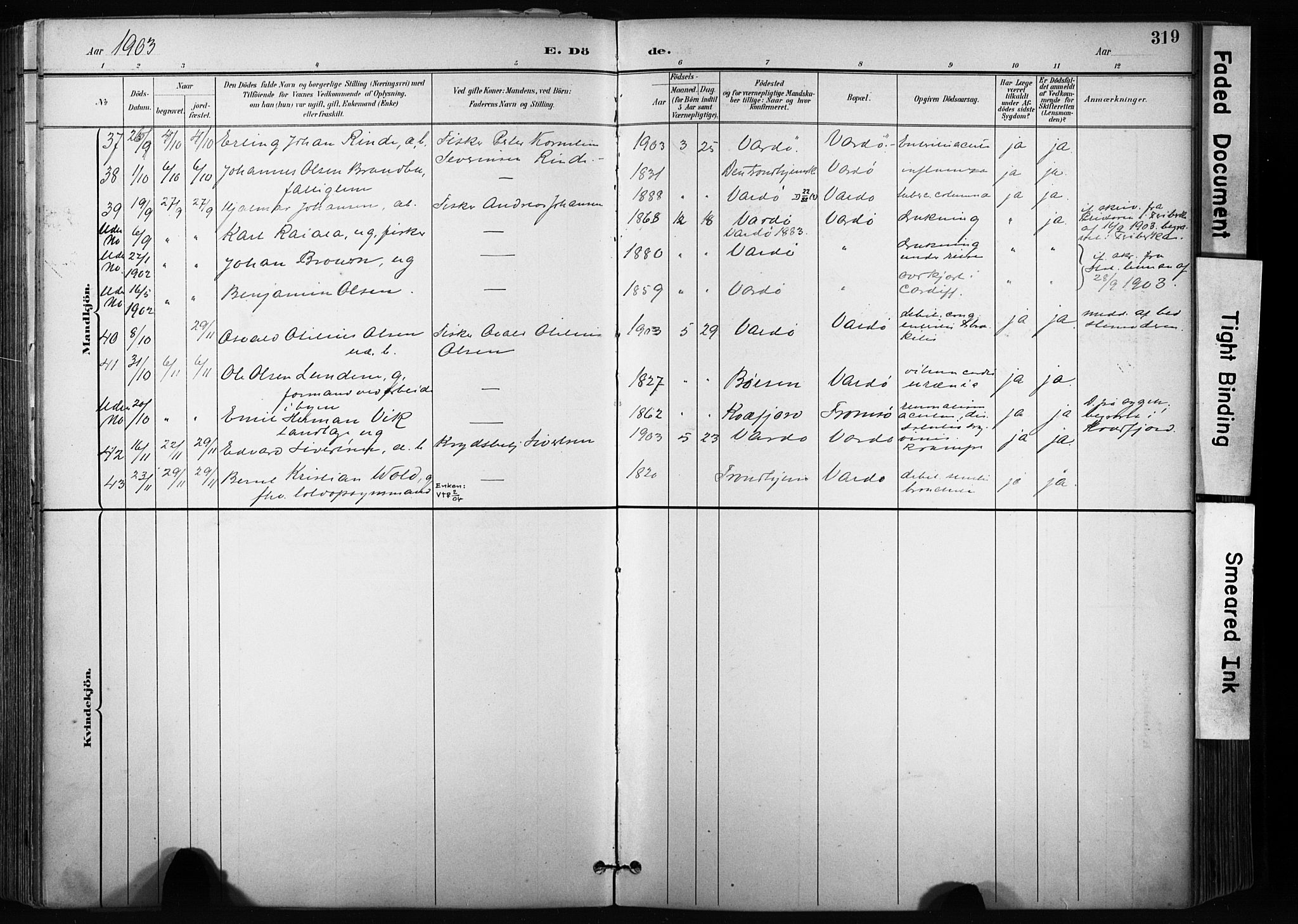 Vardø sokneprestkontor, SATØ/S-1332/H/Ha/L0010kirke: Parish register (official) no. 10, 1895-1907, p. 319