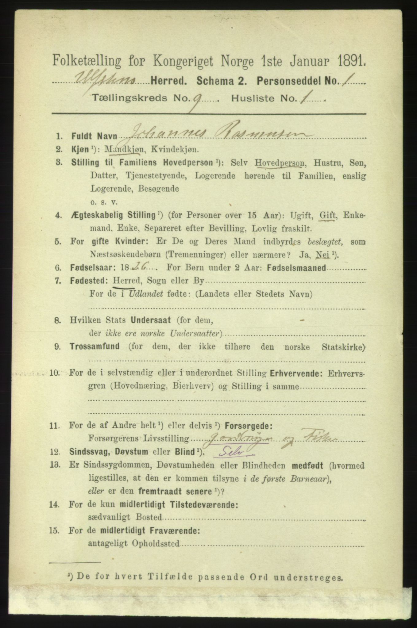 RA, 1891 census for 1516 Ulstein, 1891, p. 2818