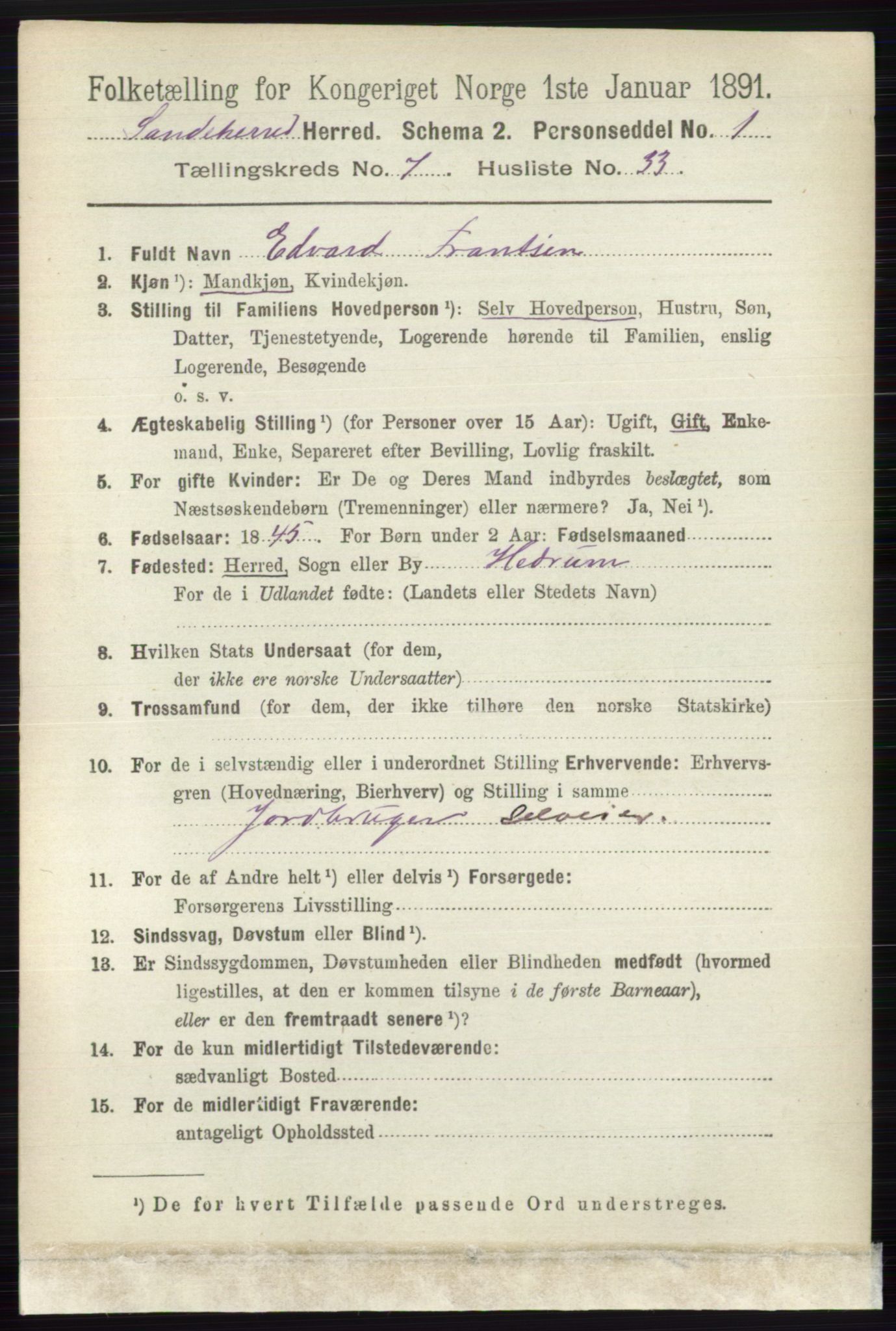 RA, 1891 census for 0724 Sandeherred, 1891, p. 4248