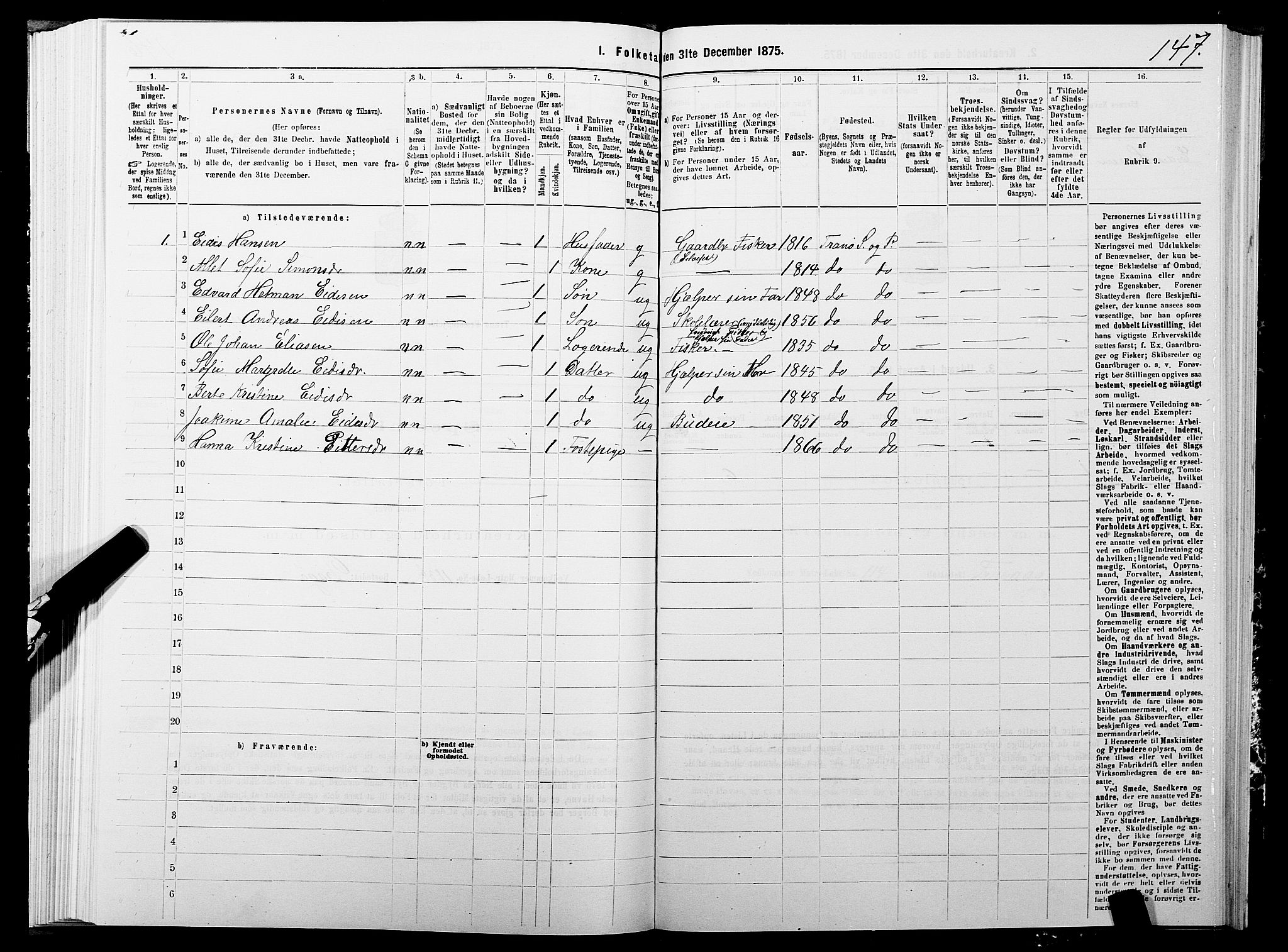 SATØ, 1875 census for 1927P Tranøy, 1875, p. 4147