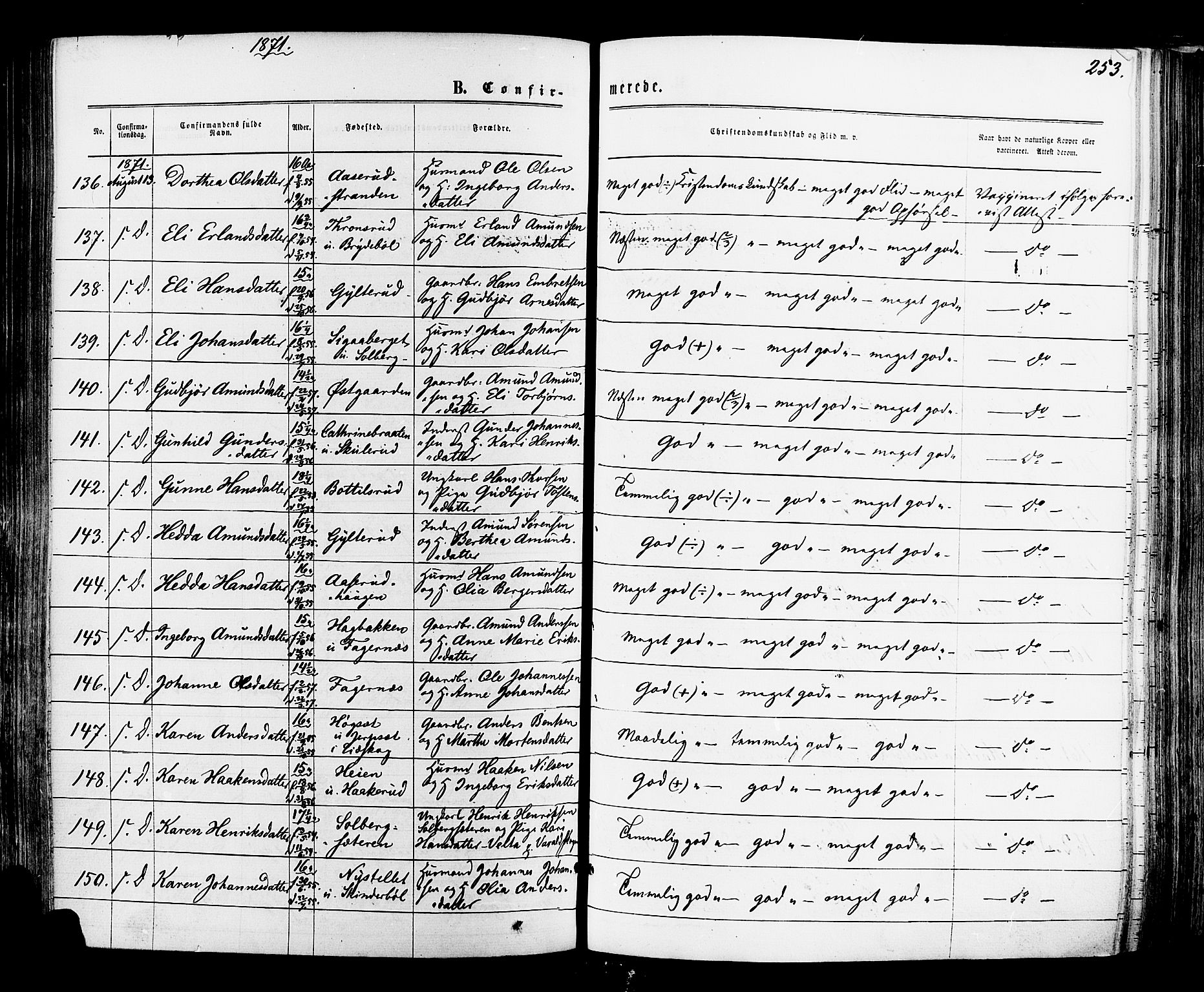 Vinger prestekontor, AV/SAH-PREST-024/H/Ha/Haa/L0012: Parish register (official) no. 12, 1871-1880, p. 253