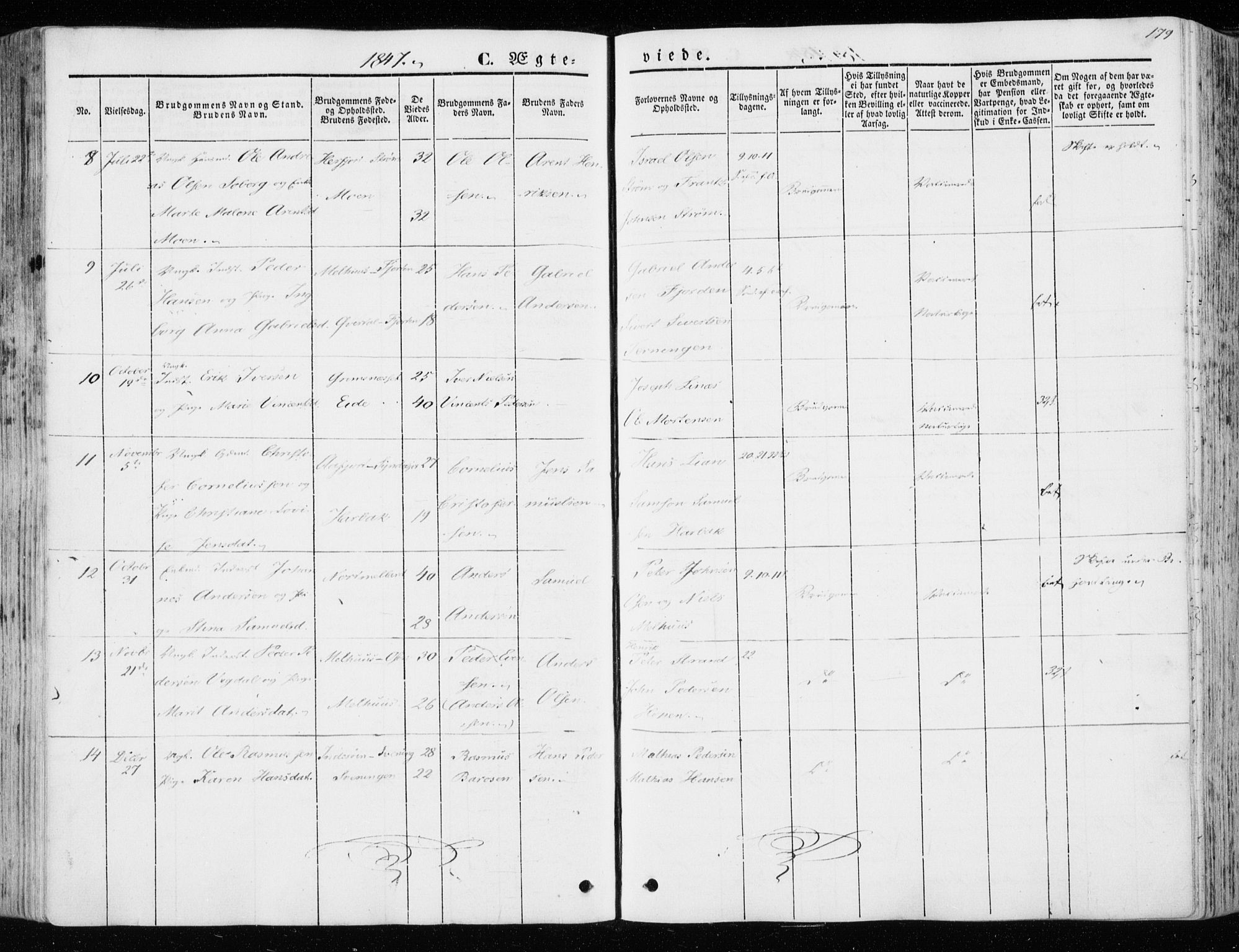 Ministerialprotokoller, klokkerbøker og fødselsregistre - Sør-Trøndelag, SAT/A-1456/657/L0704: Parish register (official) no. 657A05, 1846-1857, p. 179