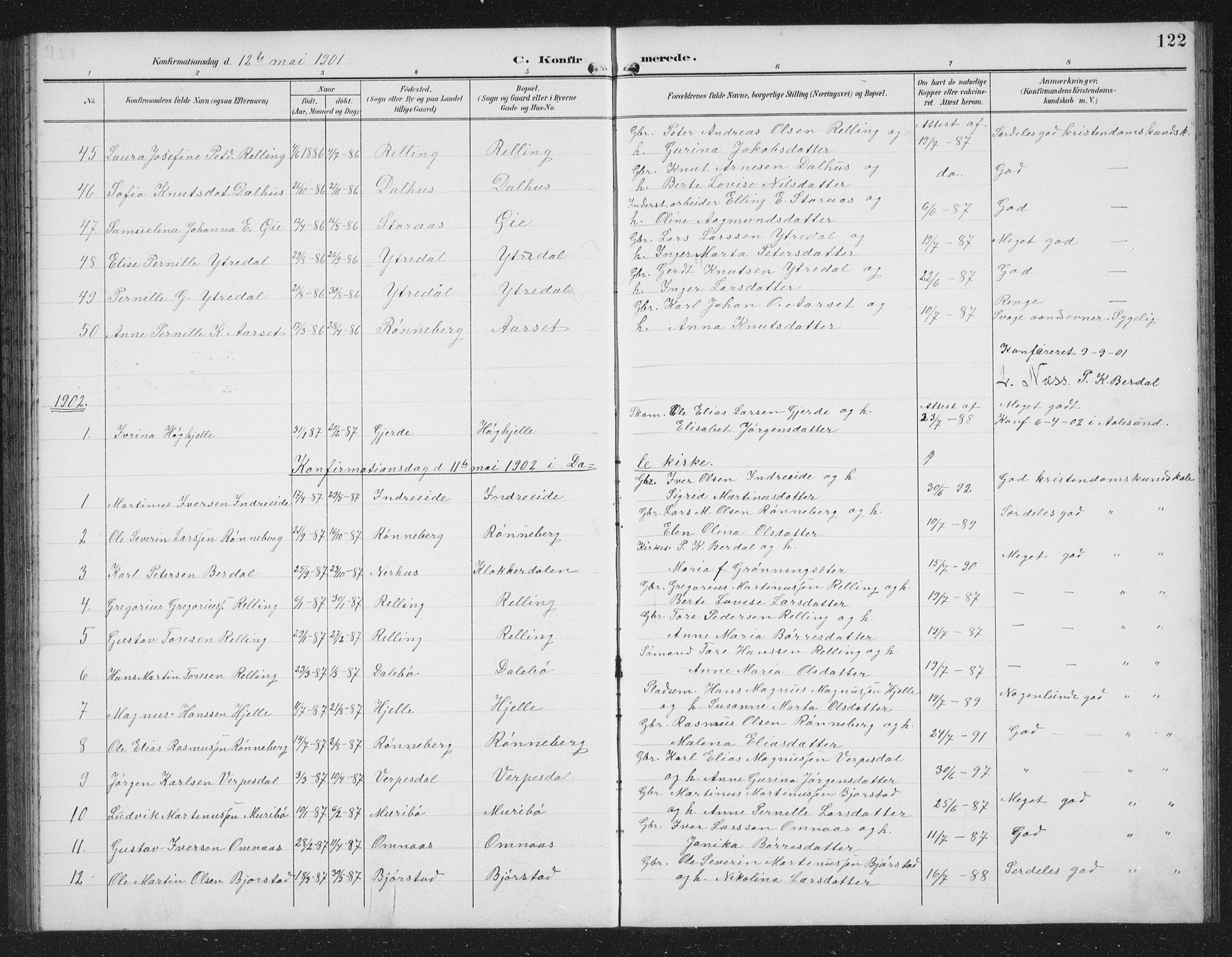 Ministerialprotokoller, klokkerbøker og fødselsregistre - Møre og Romsdal, AV/SAT-A-1454/519/L0264: Parish register (copy) no. 519C05, 1892-1910, p. 122