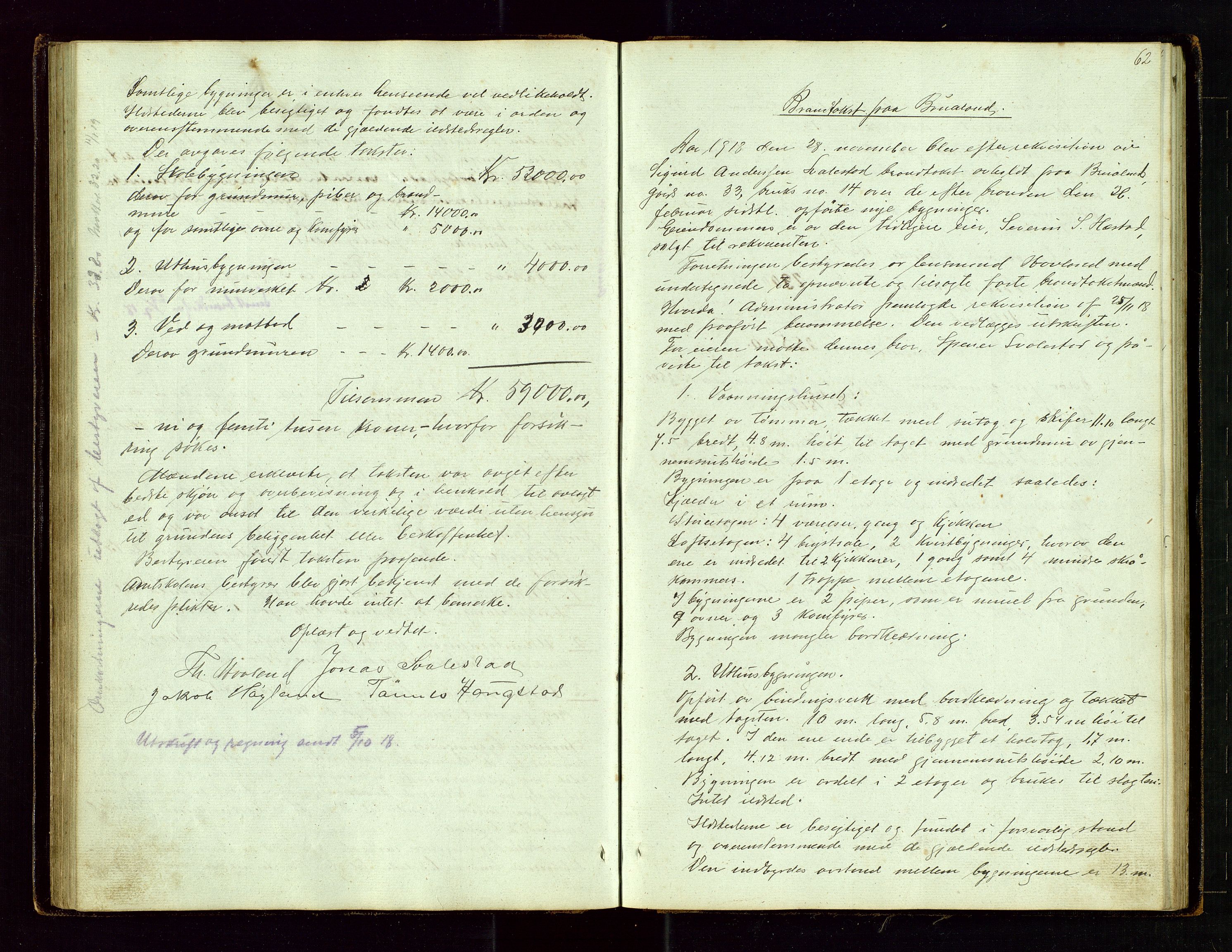 Helleland lensmannskontor, AV/SAST-A-100209/Goa/L0001: "Brandtaxations-Protocol for Hetlands Thinglag", 1847-1920, p. 61b-62a