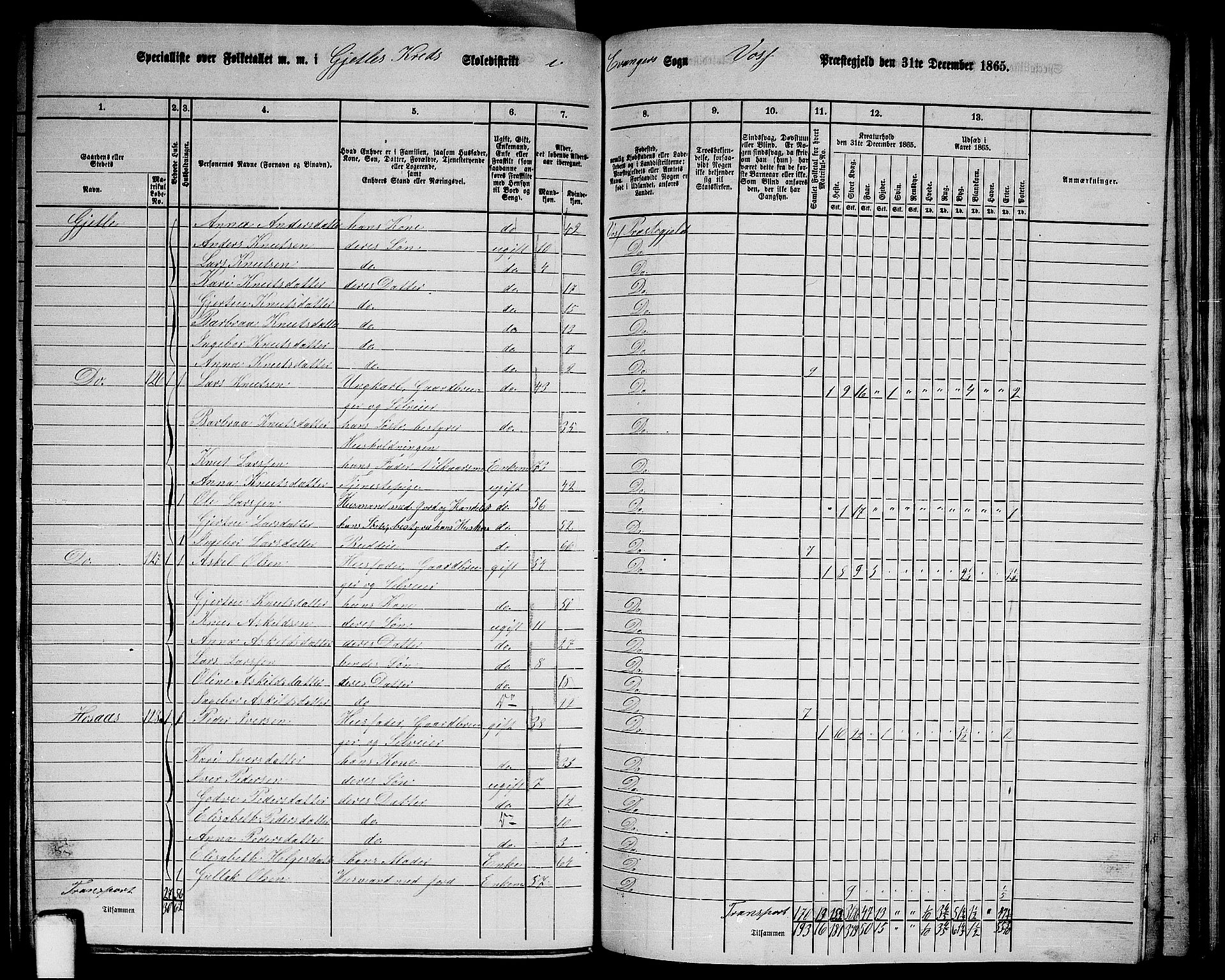 RA, 1865 census for Voss, 1865, p. 375