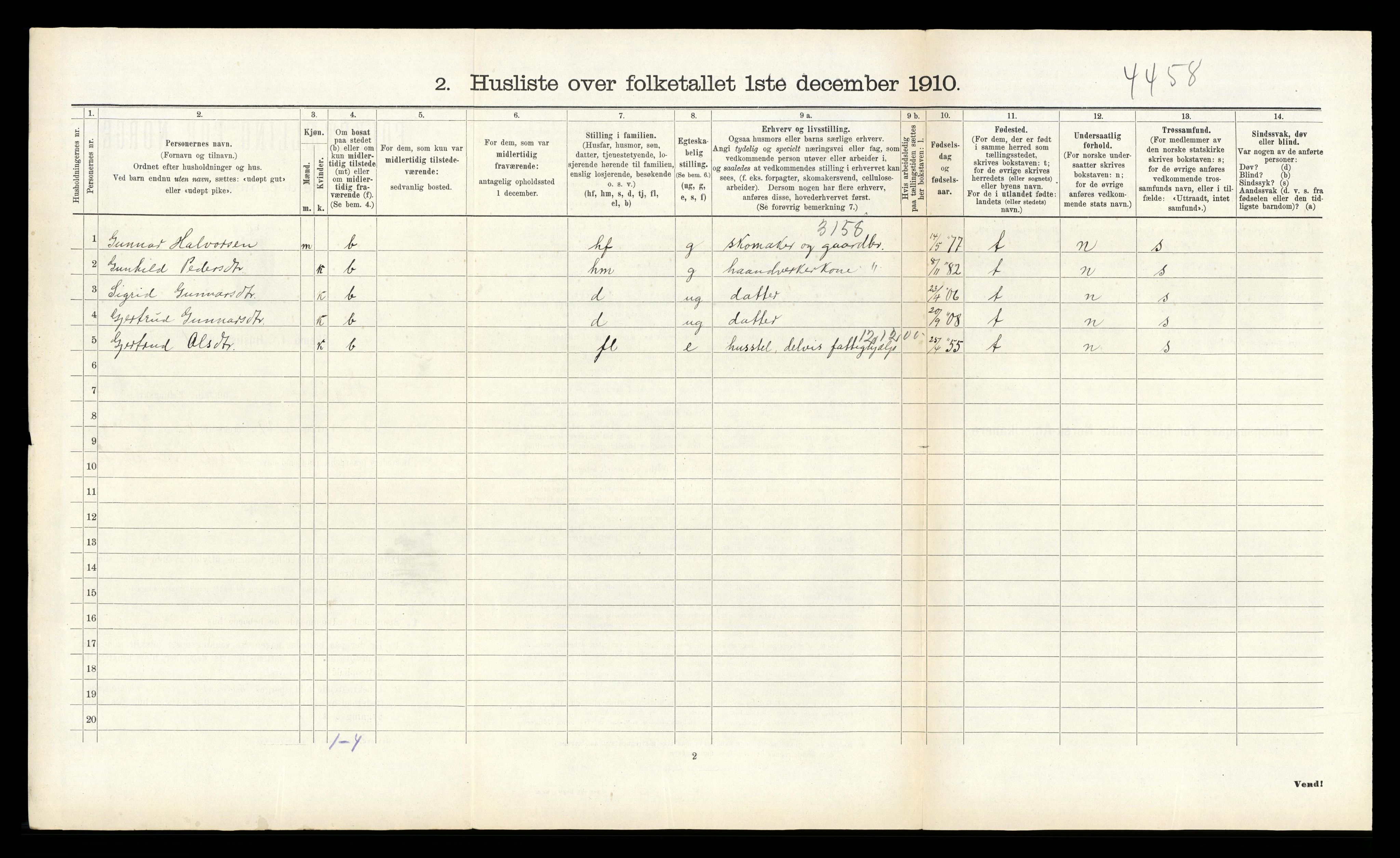 RA, 1910 census for Vegusdal, 1910, p. 208