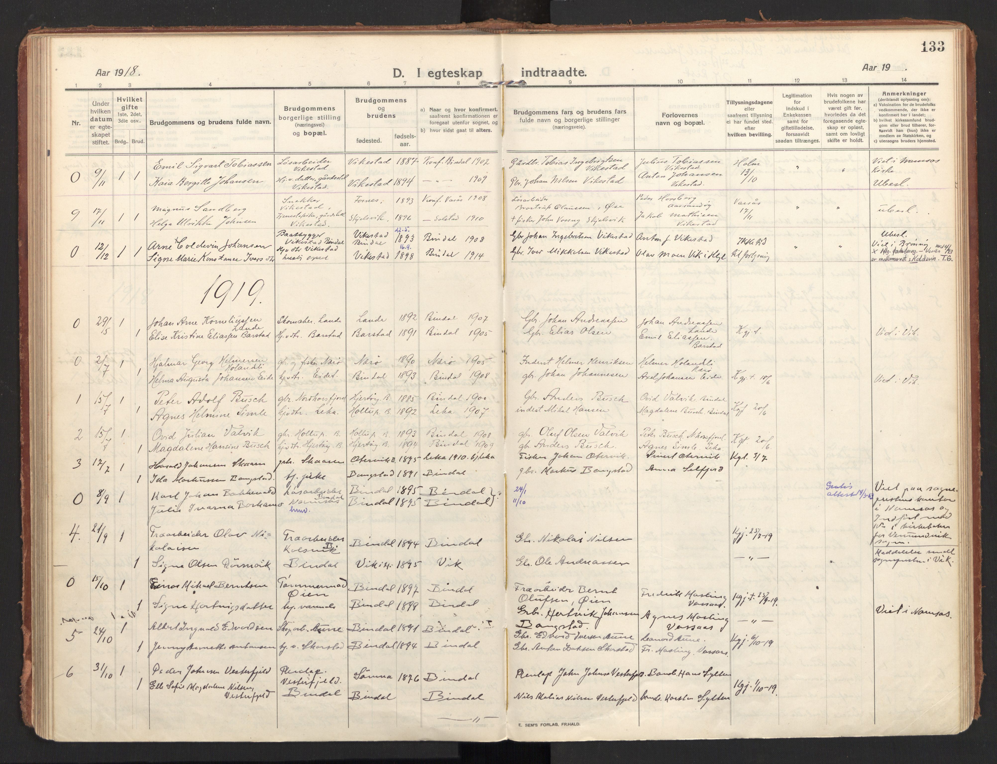 Ministerialprotokoller, klokkerbøker og fødselsregistre - Nordland, SAT/A-1459/810/L0156: Parish register (official) no. 810A15, 1915-1930, p. 133