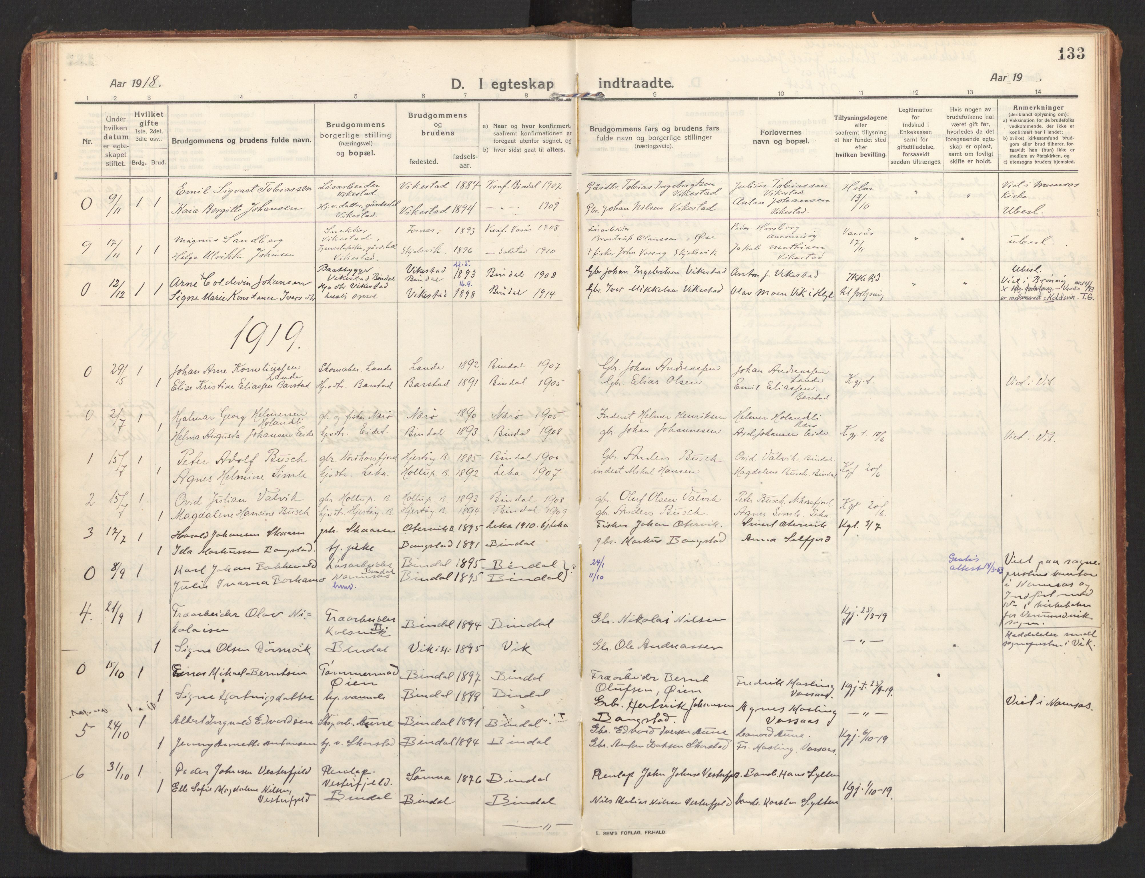 Ministerialprotokoller, klokkerbøker og fødselsregistre - Nordland, AV/SAT-A-1459/810/L0156: Parish register (official) no. 810A15, 1915-1930, p. 133