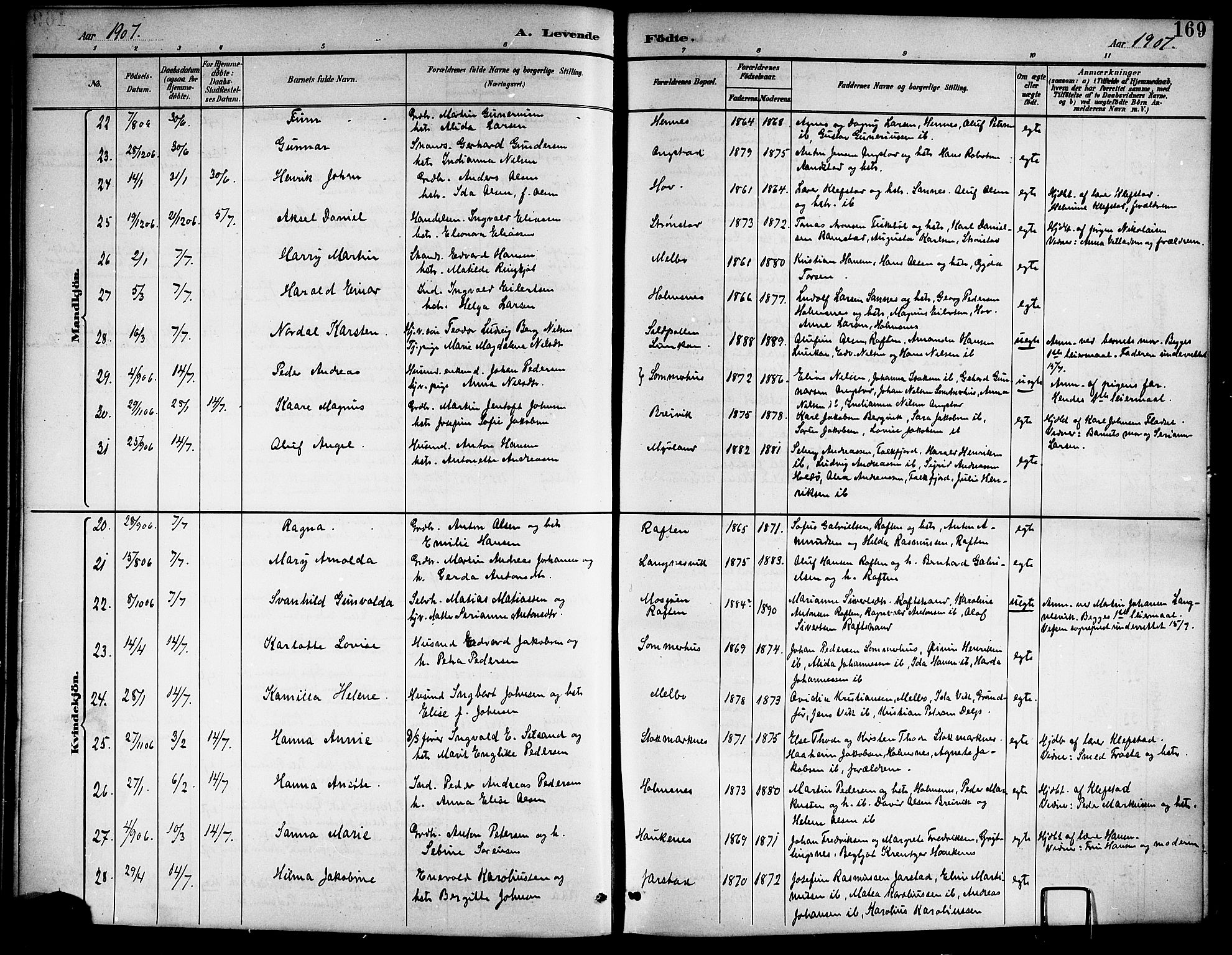 Ministerialprotokoller, klokkerbøker og fødselsregistre - Nordland, AV/SAT-A-1459/888/L1268: Parish register (copy) no. 888C06, 1891-1908, p. 169