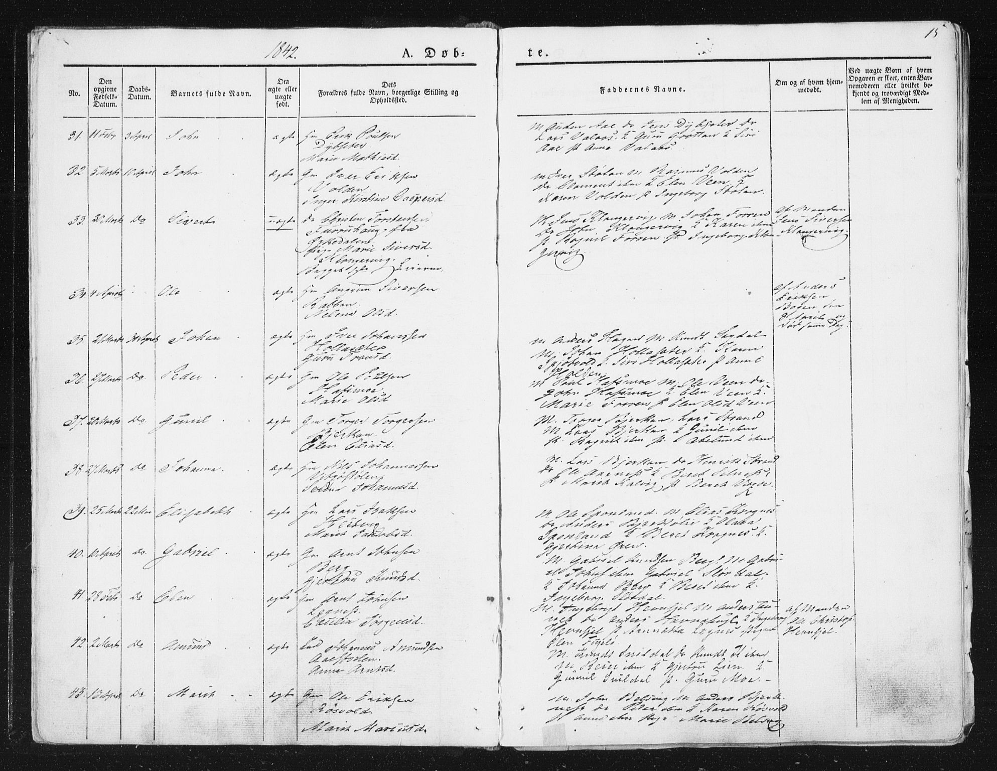 Ministerialprotokoller, klokkerbøker og fødselsregistre - Sør-Trøndelag, AV/SAT-A-1456/630/L0493: Parish register (official) no. 630A06, 1841-1851, p. 15