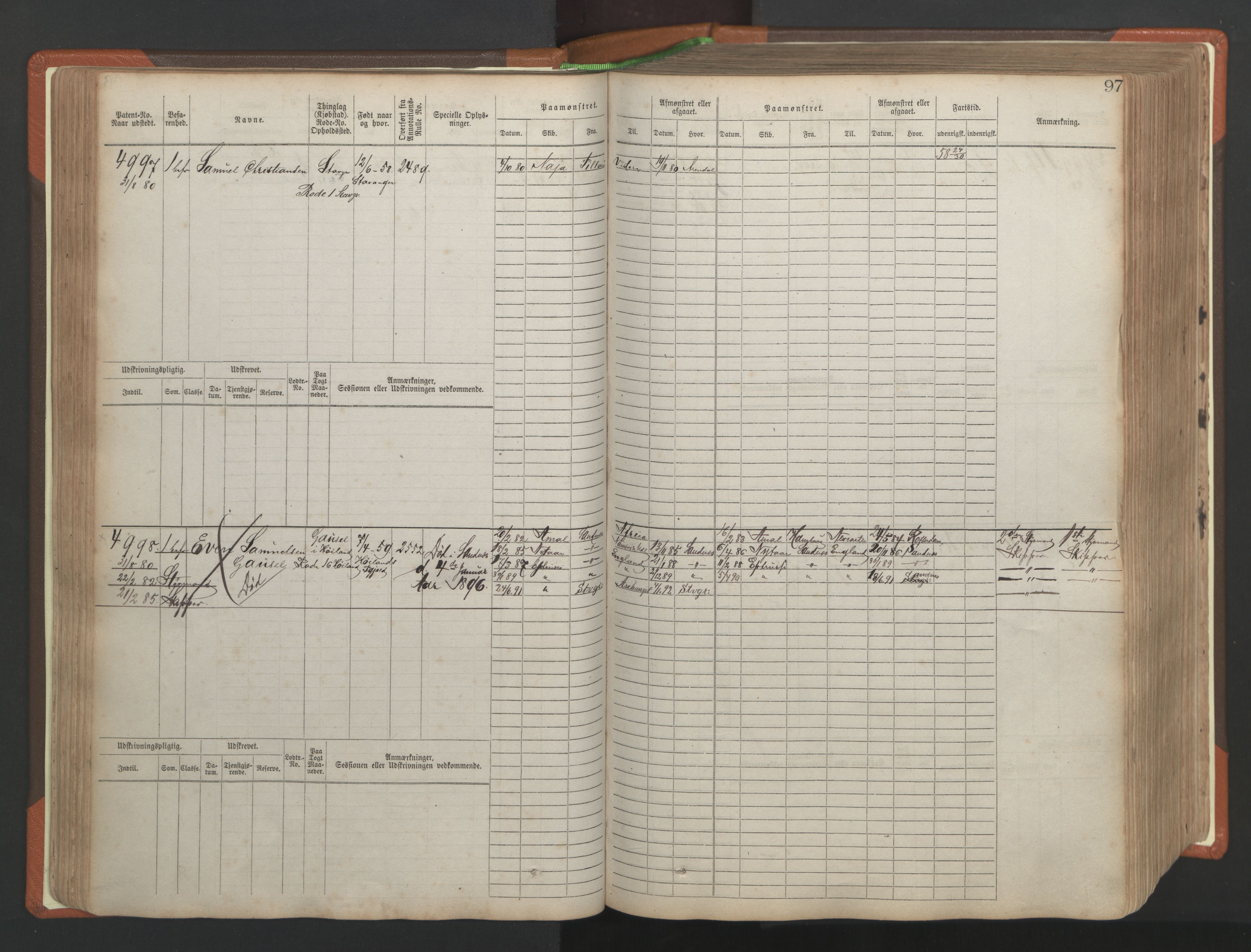 Stavanger sjømannskontor, AV/SAST-A-102006/F/Fb/Fbb/L0009: Sjøfartshovedrulle, patentnr. 4805-6006, 1879-1887, p. 103