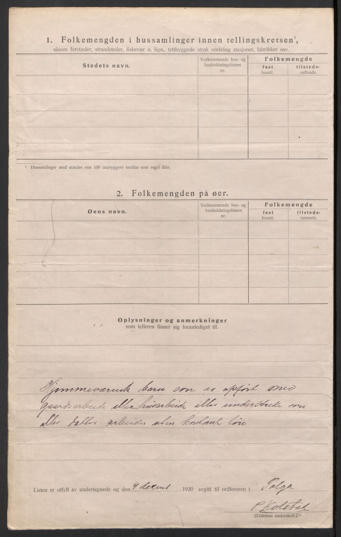 SAH, 1920 census for Tolga, 1920, p. 26