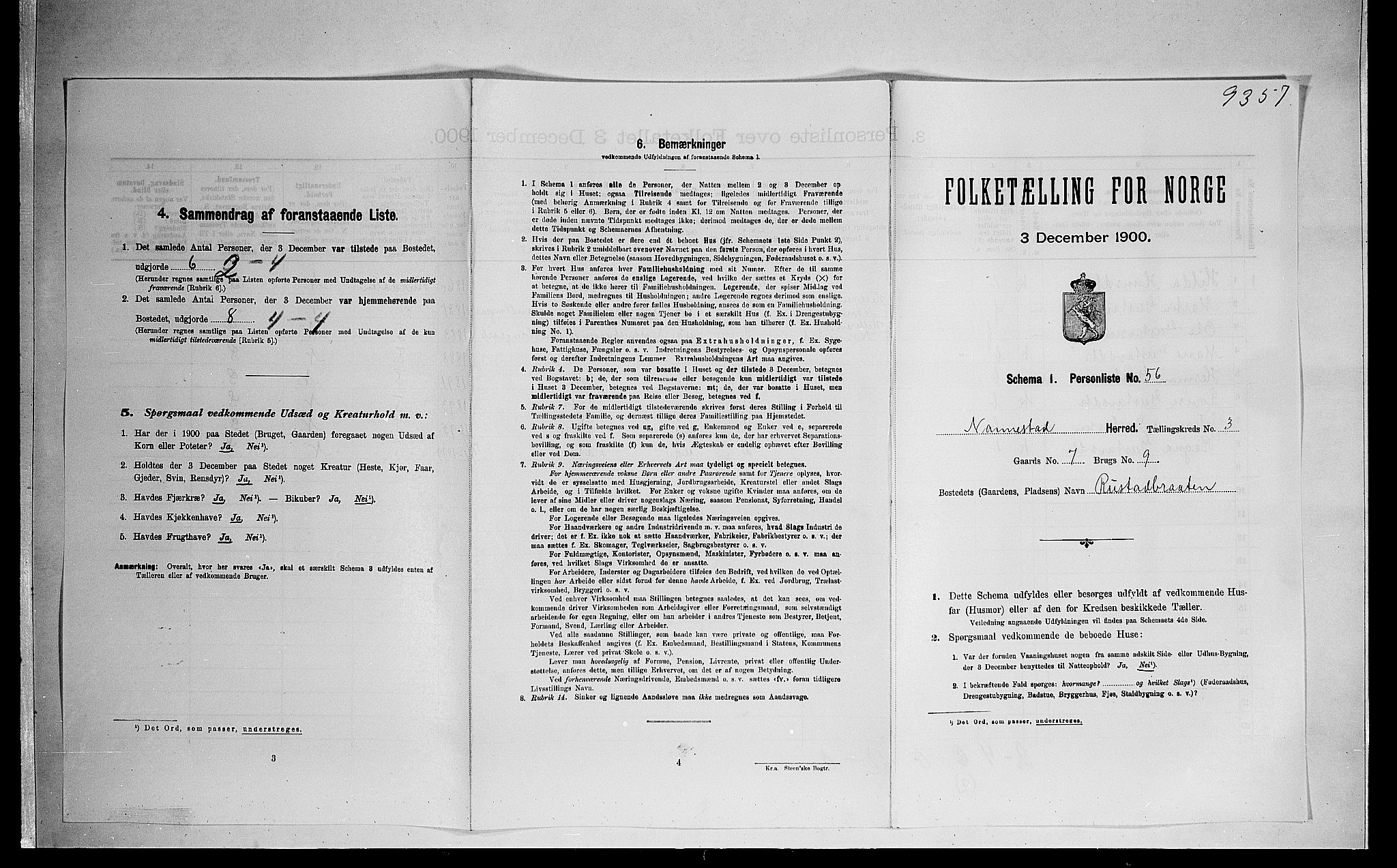 SAO, 1900 census for Nannestad, 1900