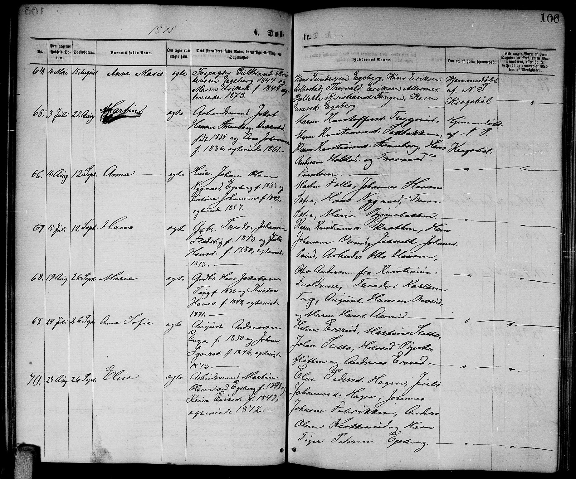 Enebakk prestekontor Kirkebøker, AV/SAO-A-10171c/G/Ga/L0005: Parish register (copy) no. I 5, 1867-1888, p. 106