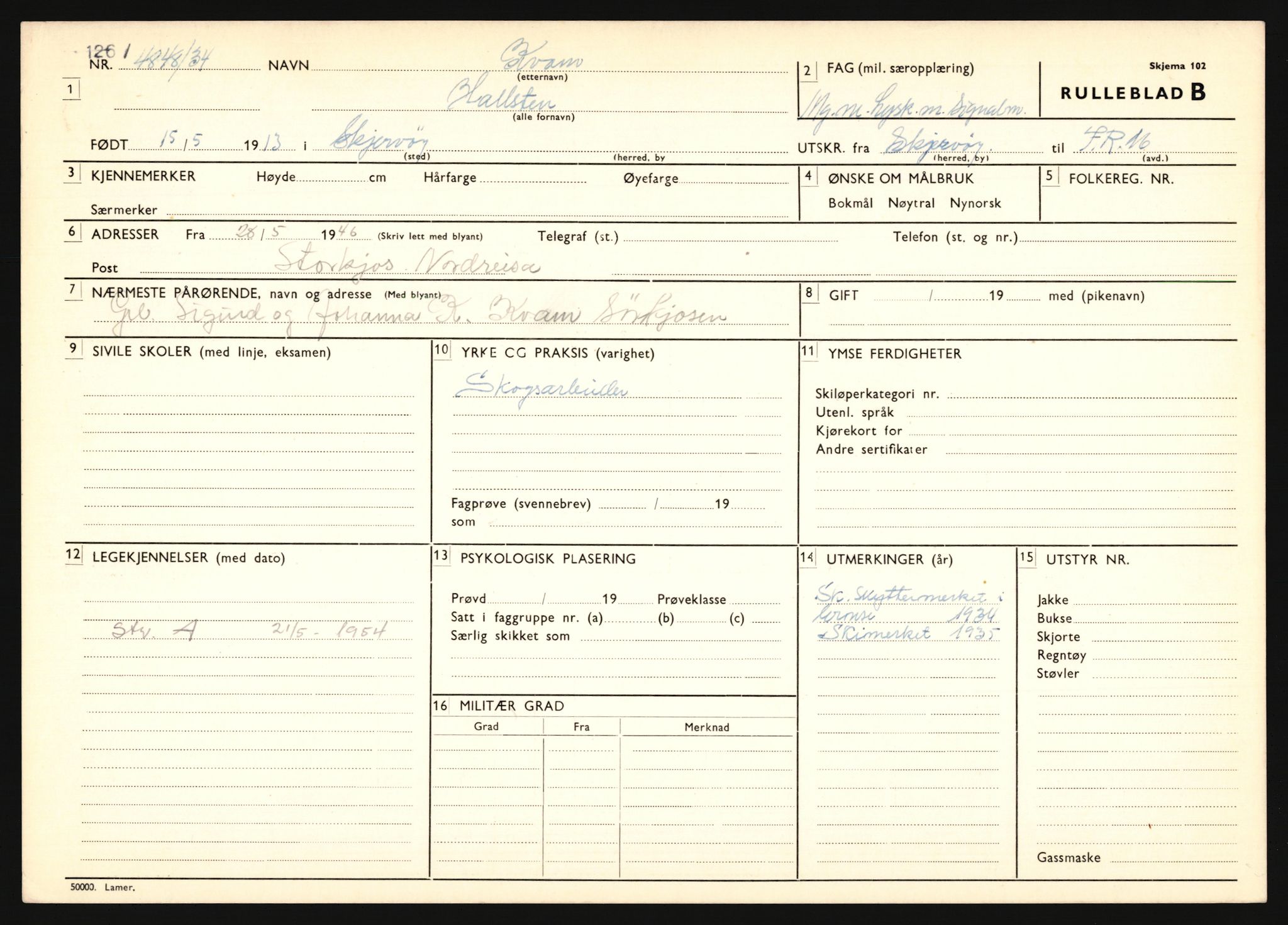 Forsvaret, Troms infanteriregiment nr. 16, AV/RA-RAFA-3146/P/Pa/L0018: Rulleblad for regimentets menige mannskaper, årsklasse 1934, 1934, p. 679