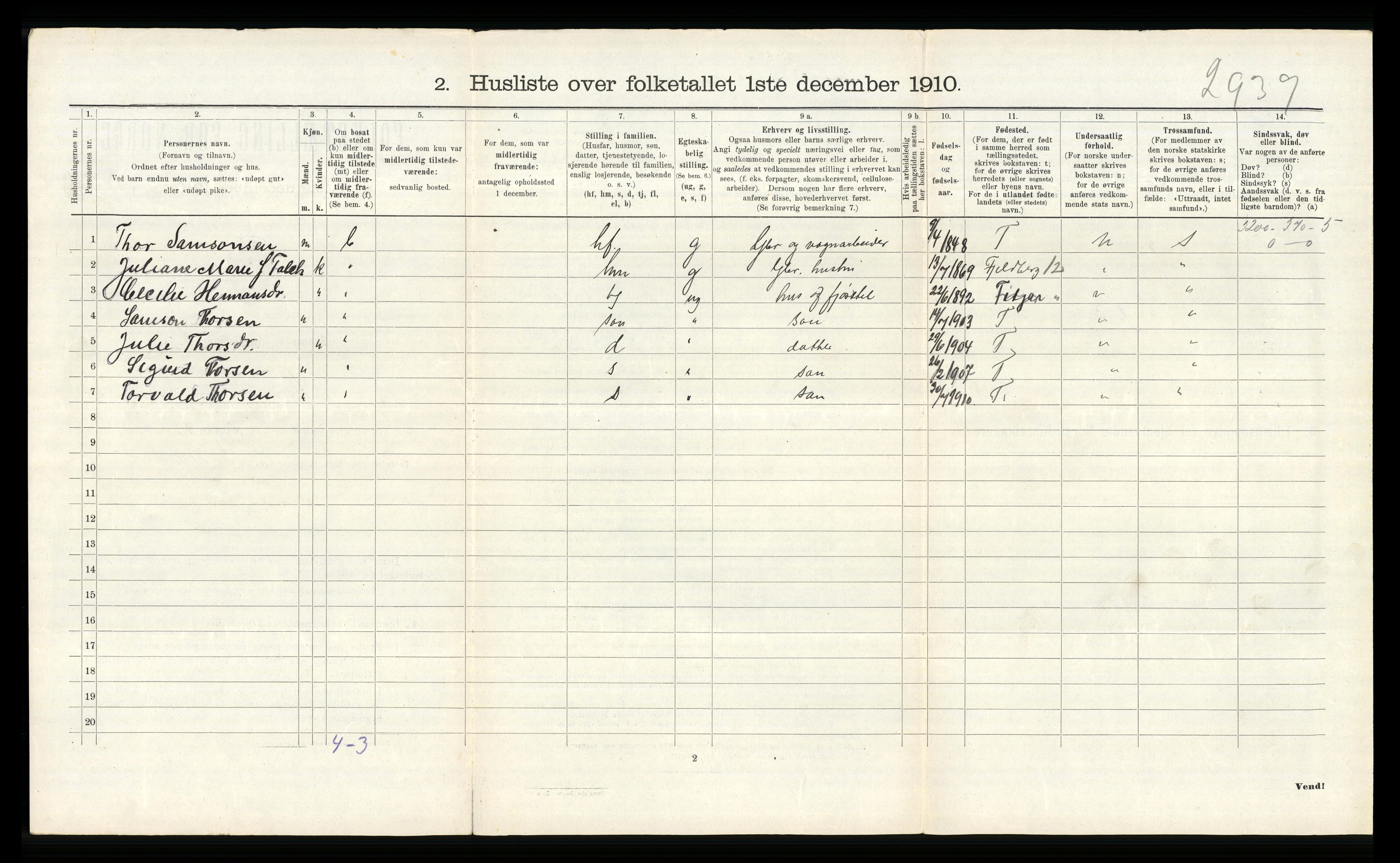 RA, 1910 census for Stord, 1910, p. 858