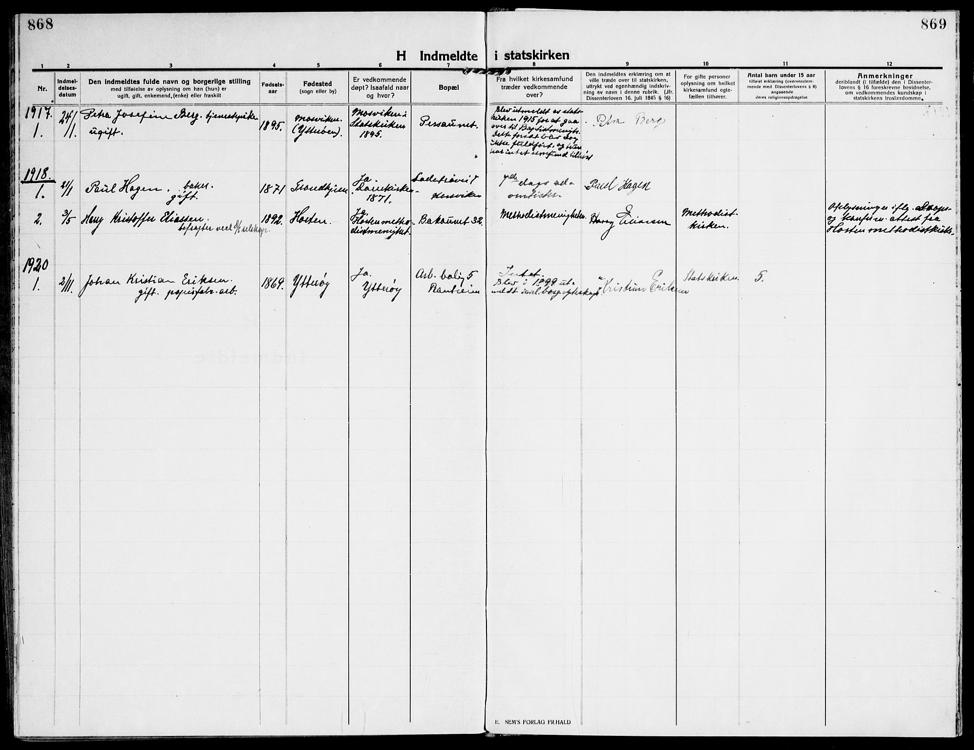 Ministerialprotokoller, klokkerbøker og fødselsregistre - Sør-Trøndelag, SAT/A-1456/607/L0321: Parish register (official) no. 607A05, 1916-1935, p. 868-869