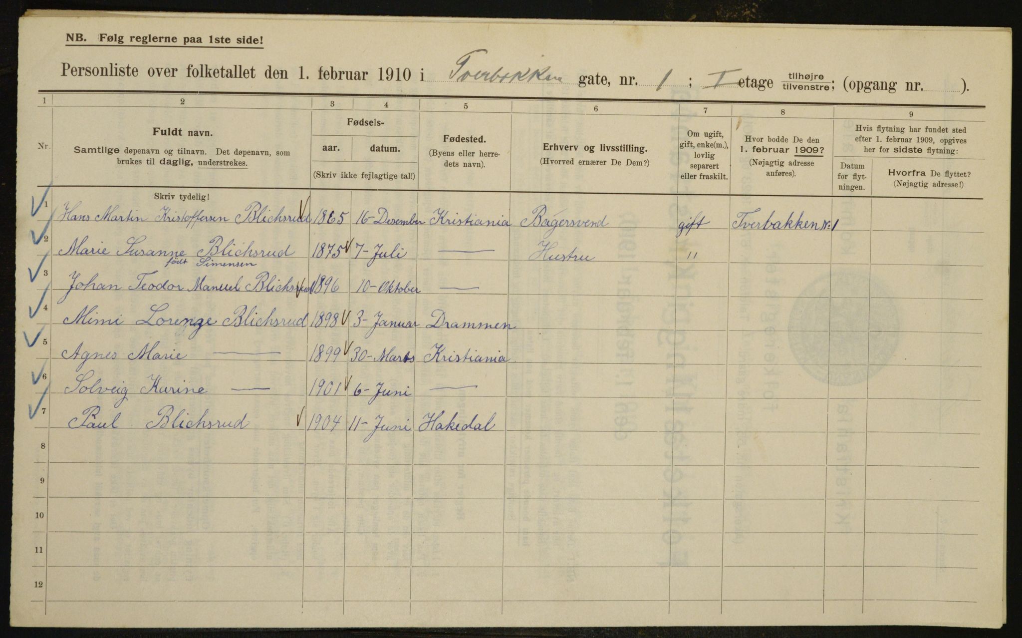 OBA, Municipal Census 1910 for Kristiania, 1910, p. 111396